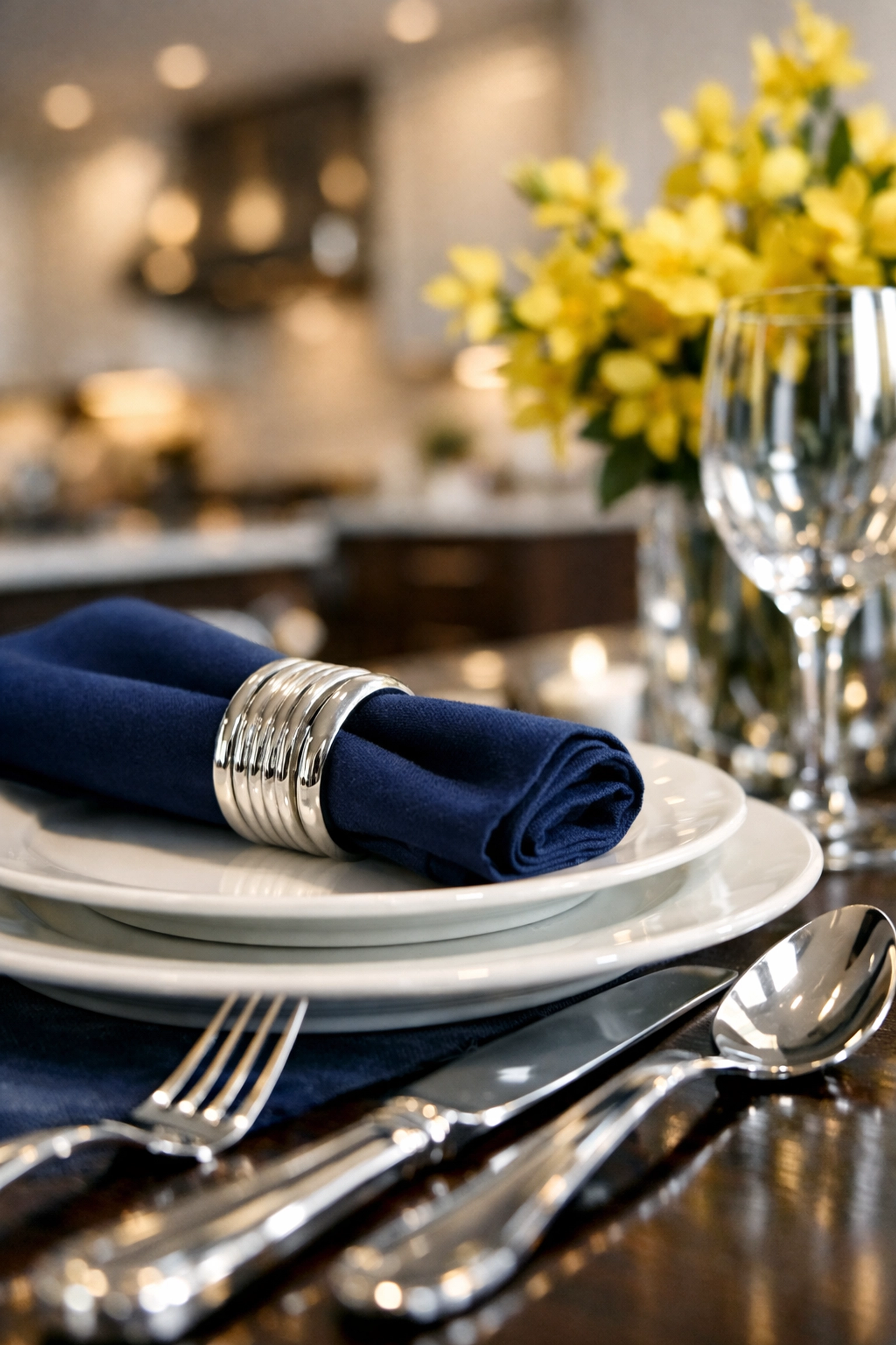 Detailed view of polished silverware and a clean dining area from house cleaning services MA.