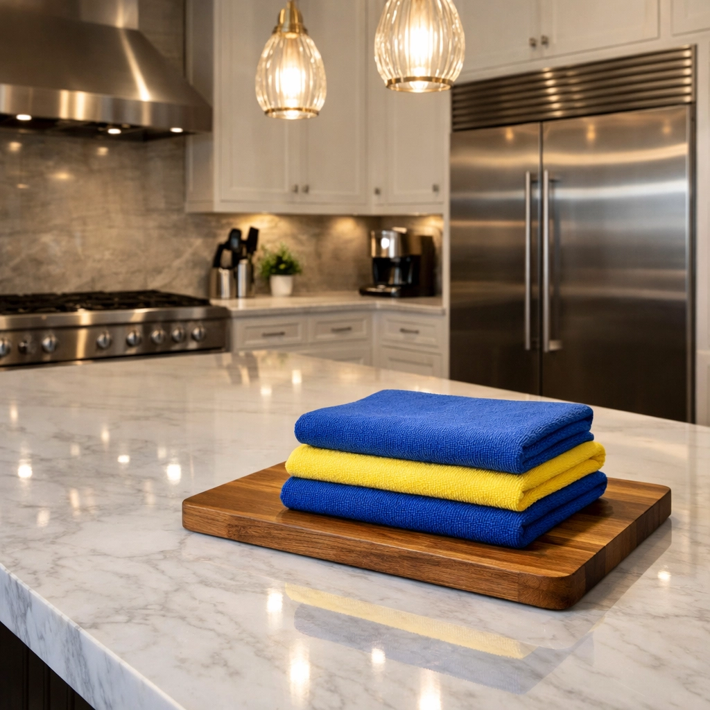 Deep cleaned luxury kitchen in Acton featuring polished marble and spotless appliances.