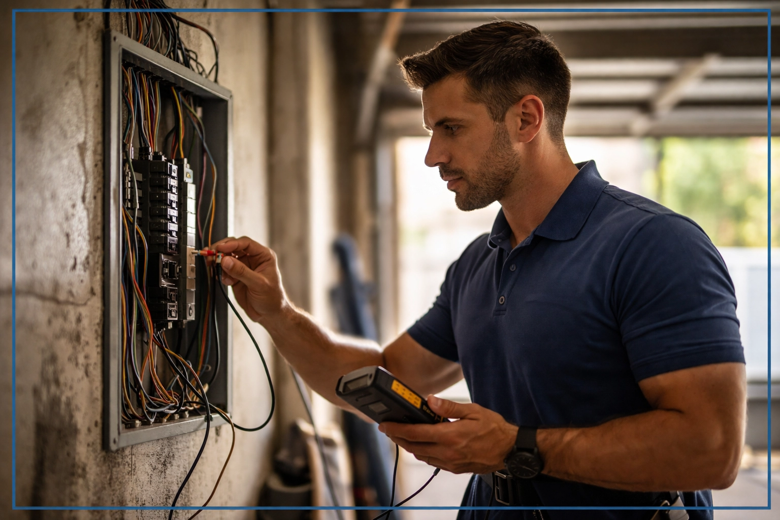 Home inspector examining electrical panel during an as-is property inspection in Los Angeles