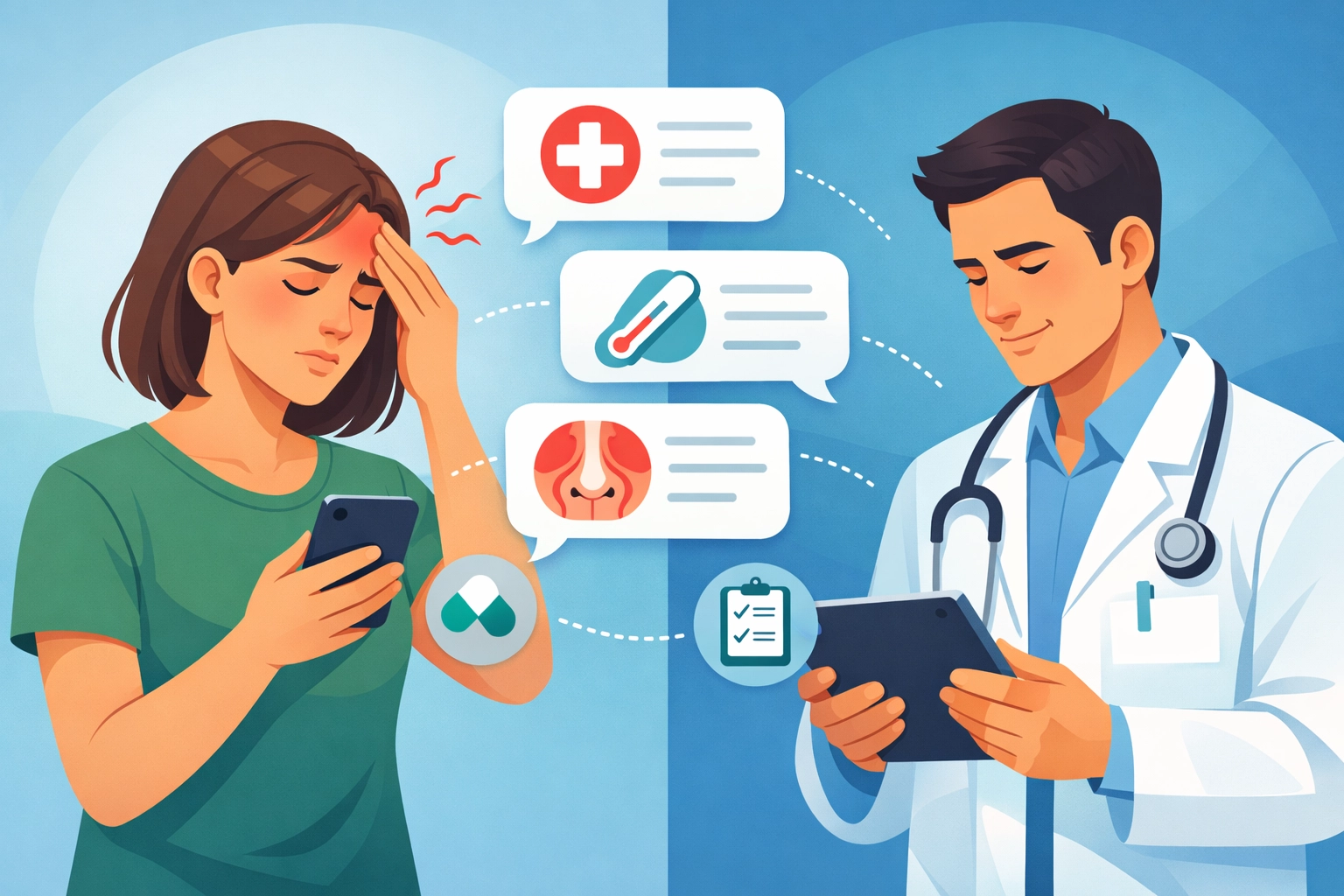 Patient texting with online doctor about sinus infection through secure medical messaging