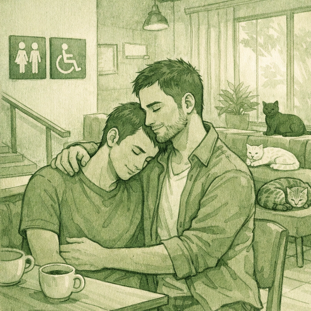 LGBTQ+ safe space cat cafe with inclusive accessibility features and adoptable cats