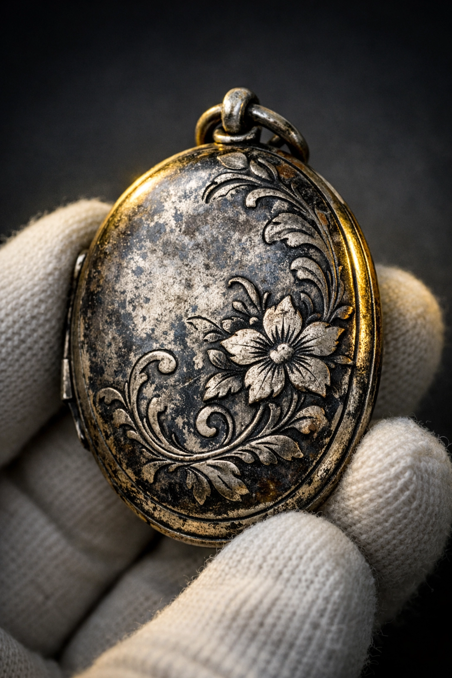 Antique silver locket with patina, highlighting the care needed to sell sterling silver in Columbus, Ohio.