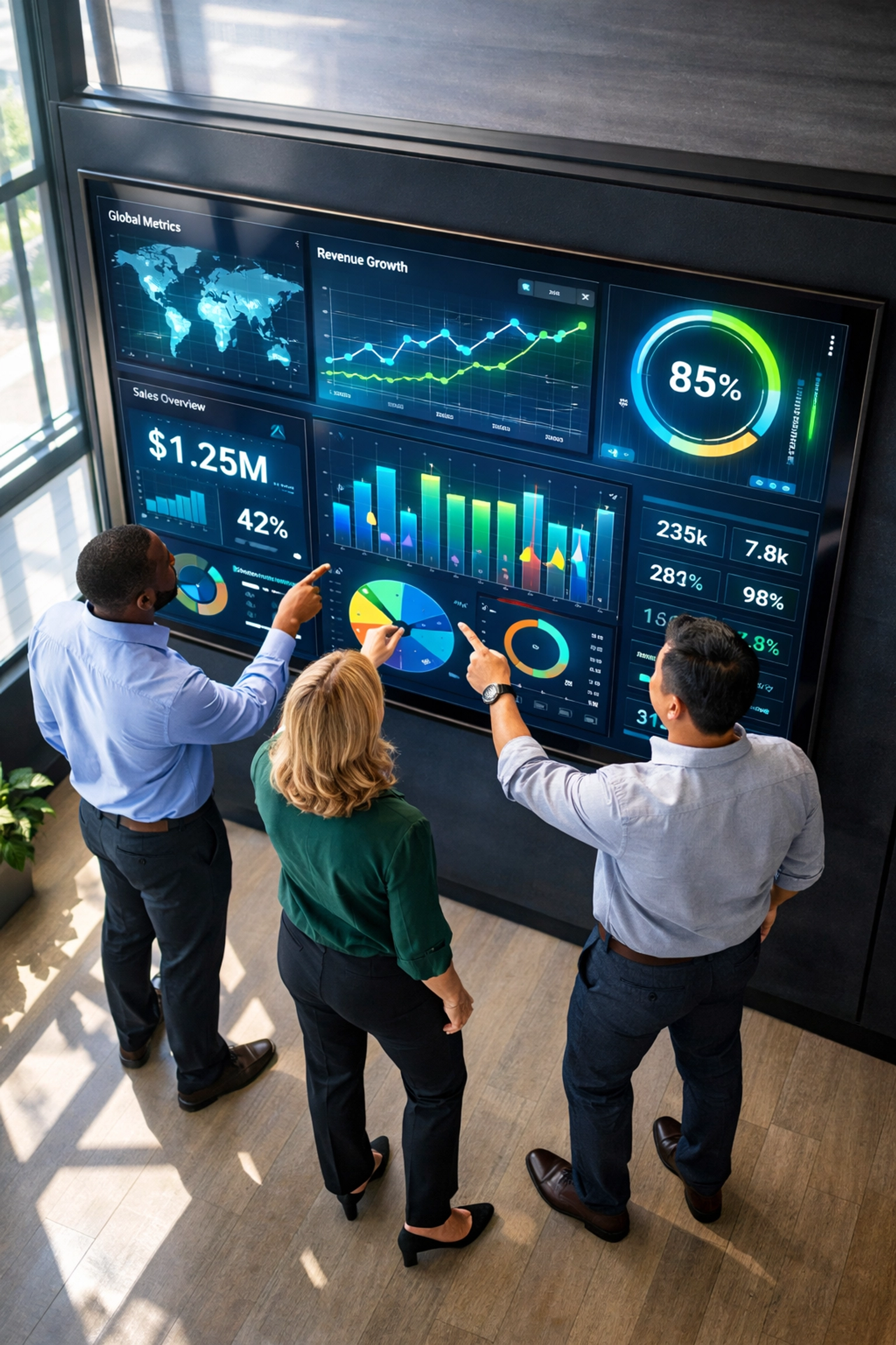 Executives reviewing workforce data analytics dashboard for Future Ready program implementation