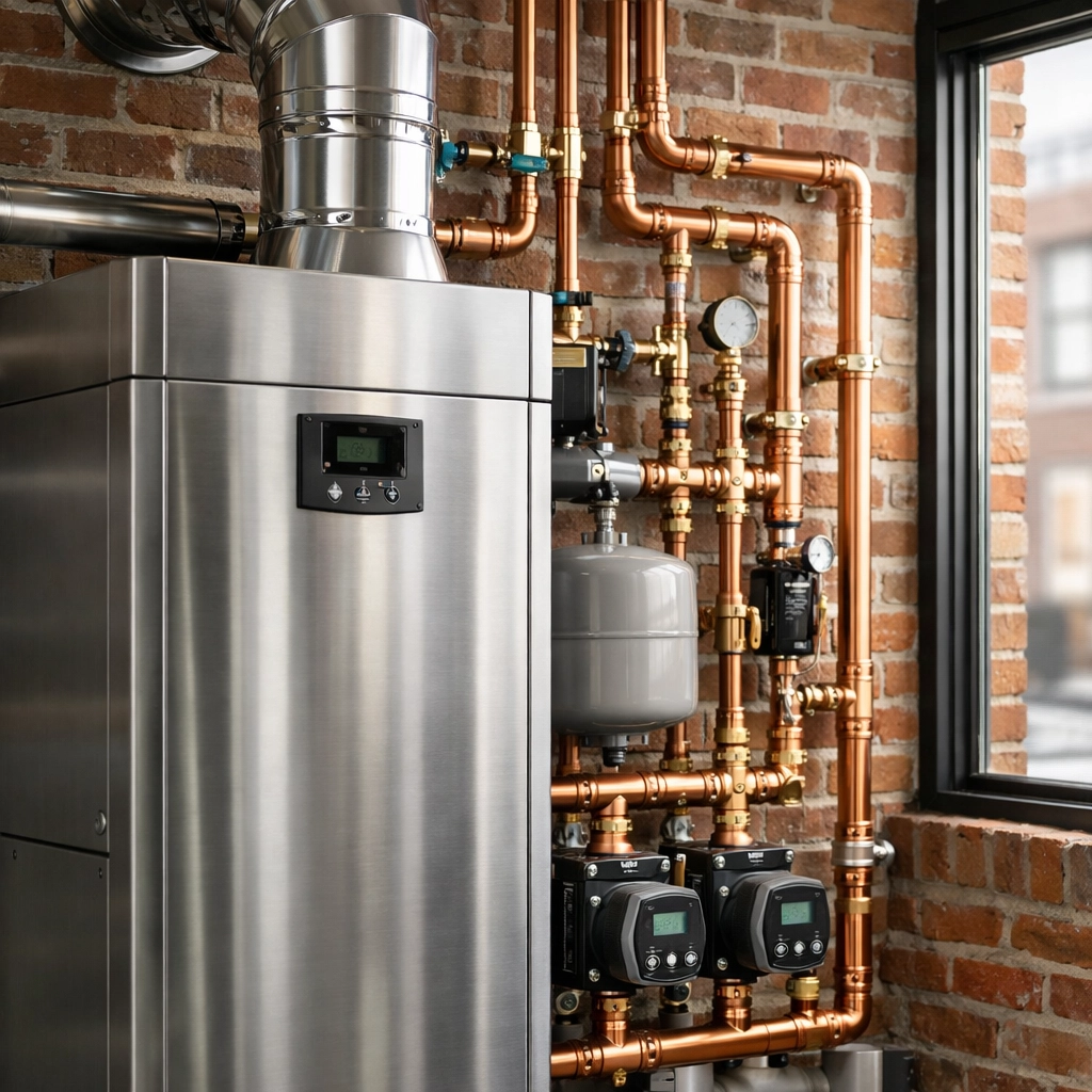 Pristine HVAC system in a Detroit loft showcasing proactive maintenance for Midwest property managers.