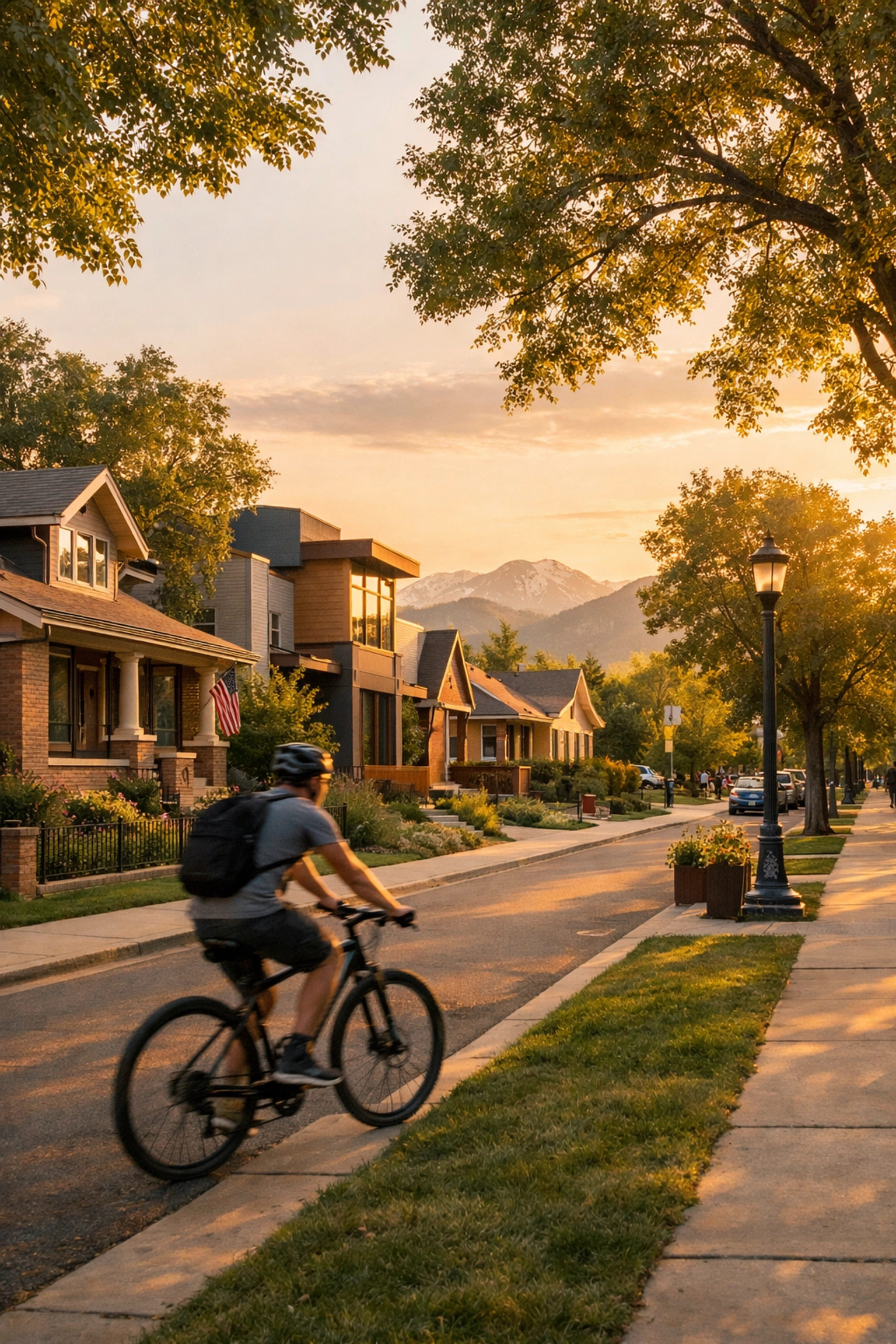 Tree-lined Denver neighborhood street showcasing walkable residential area