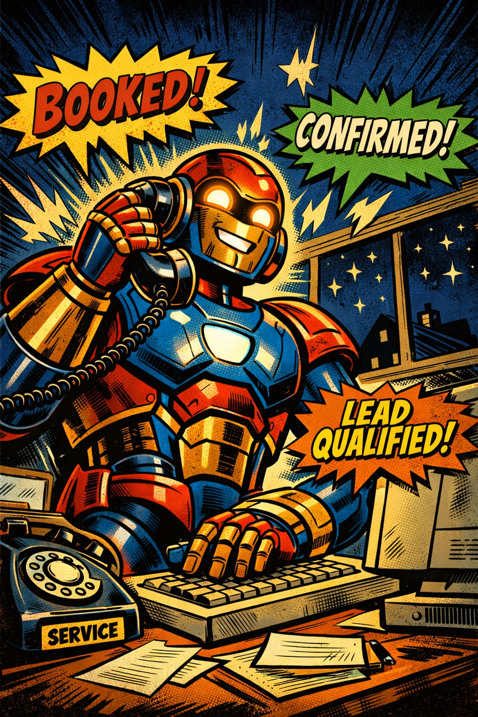 AI Employee robot answering phones and booking appointments 24/7 for local service business