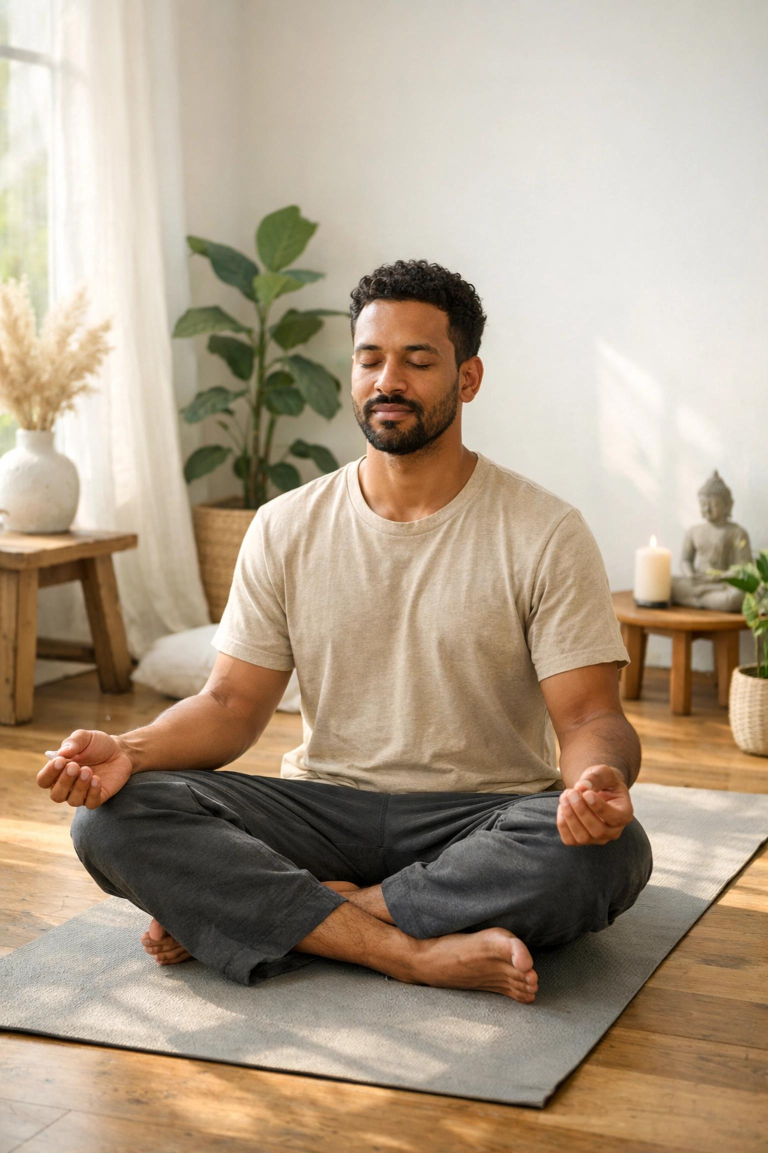 Man practicing morning meditation for mindfulness and focus