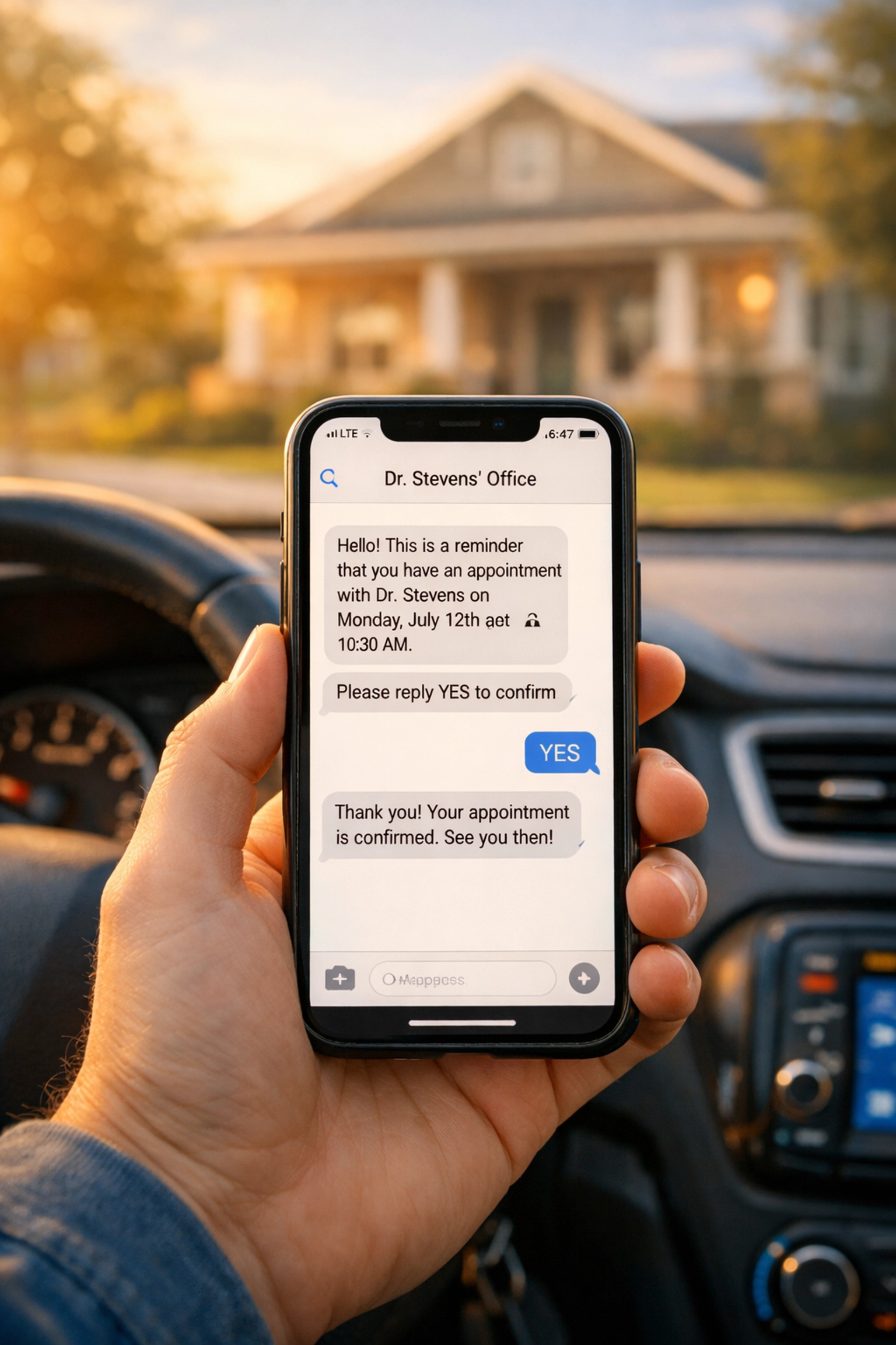 Property manager confirming showing appointment via text message before arriving at rental property