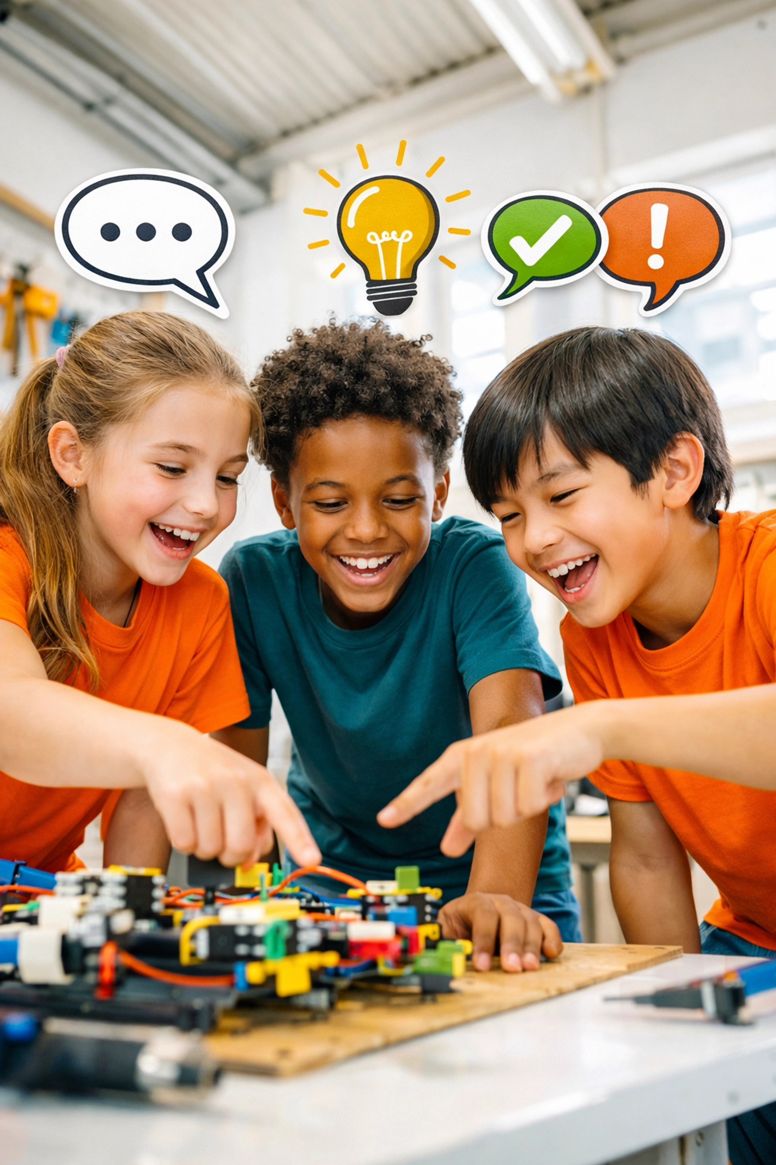 Diverse children practicing teamwork and problem-solving skills for future career readiness