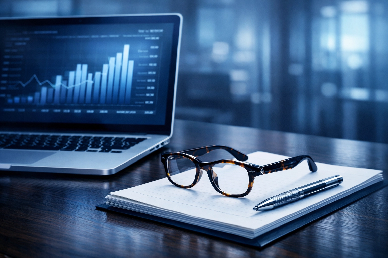 Legal professional workspace with financial graphs for complex asset division in Virginia Beach divorce cases.