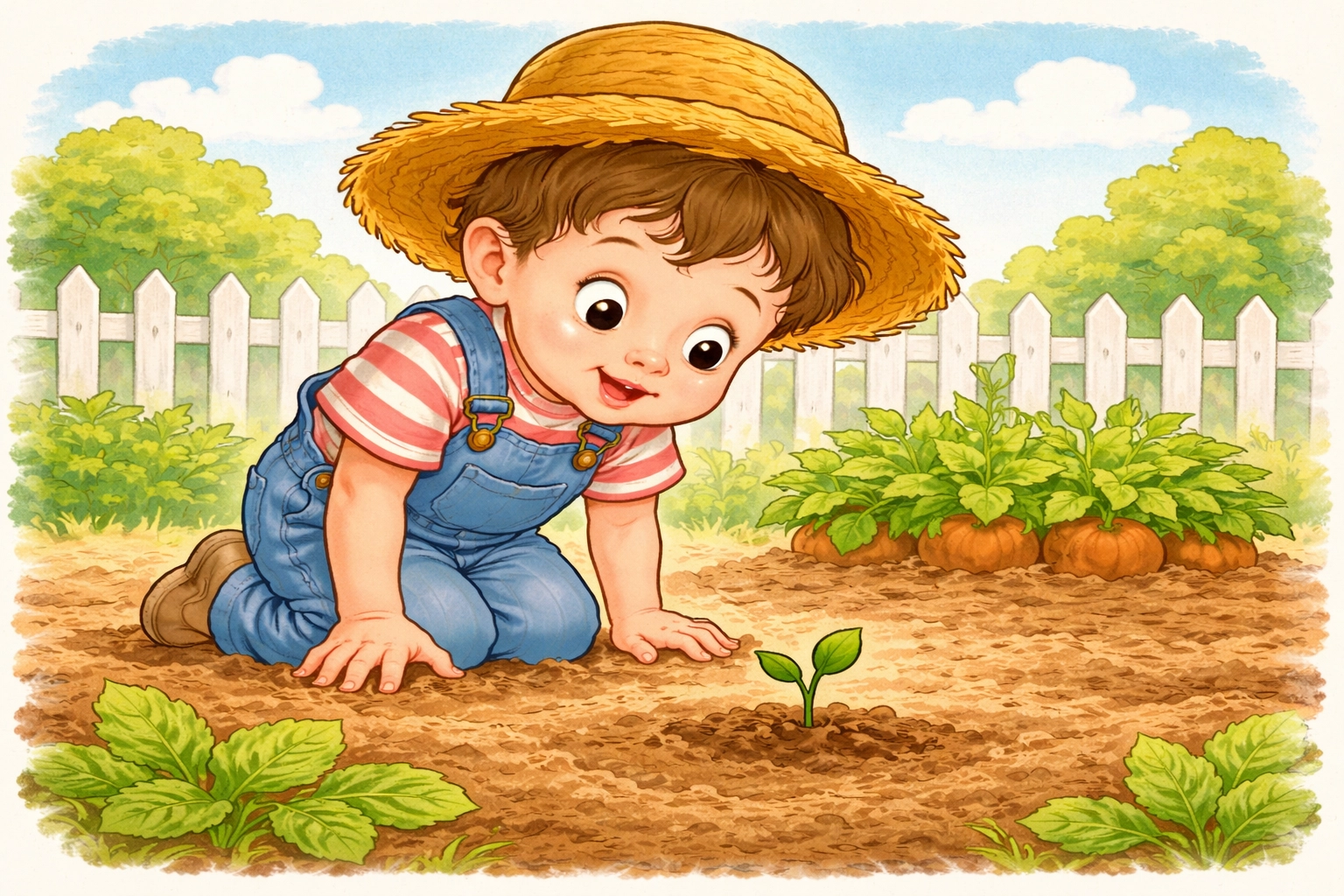 Child discovers first garden sprout, learning resilience and patience in backyard gardening