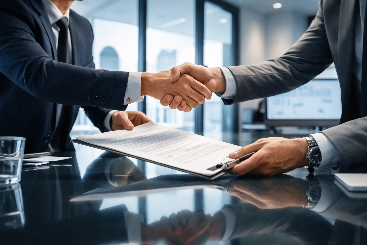Business meeting in modern office, symbolizing trusted debt collection payment processing partnerships
