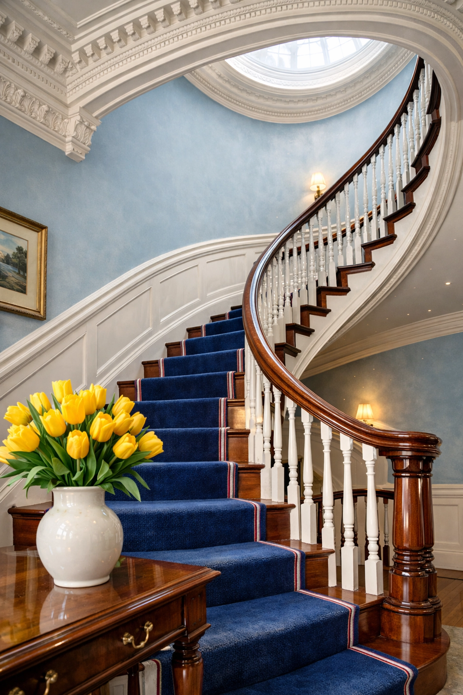 Meticulously maintained staircase in a Cambridge estate, representing professional maid service Cambridge results.