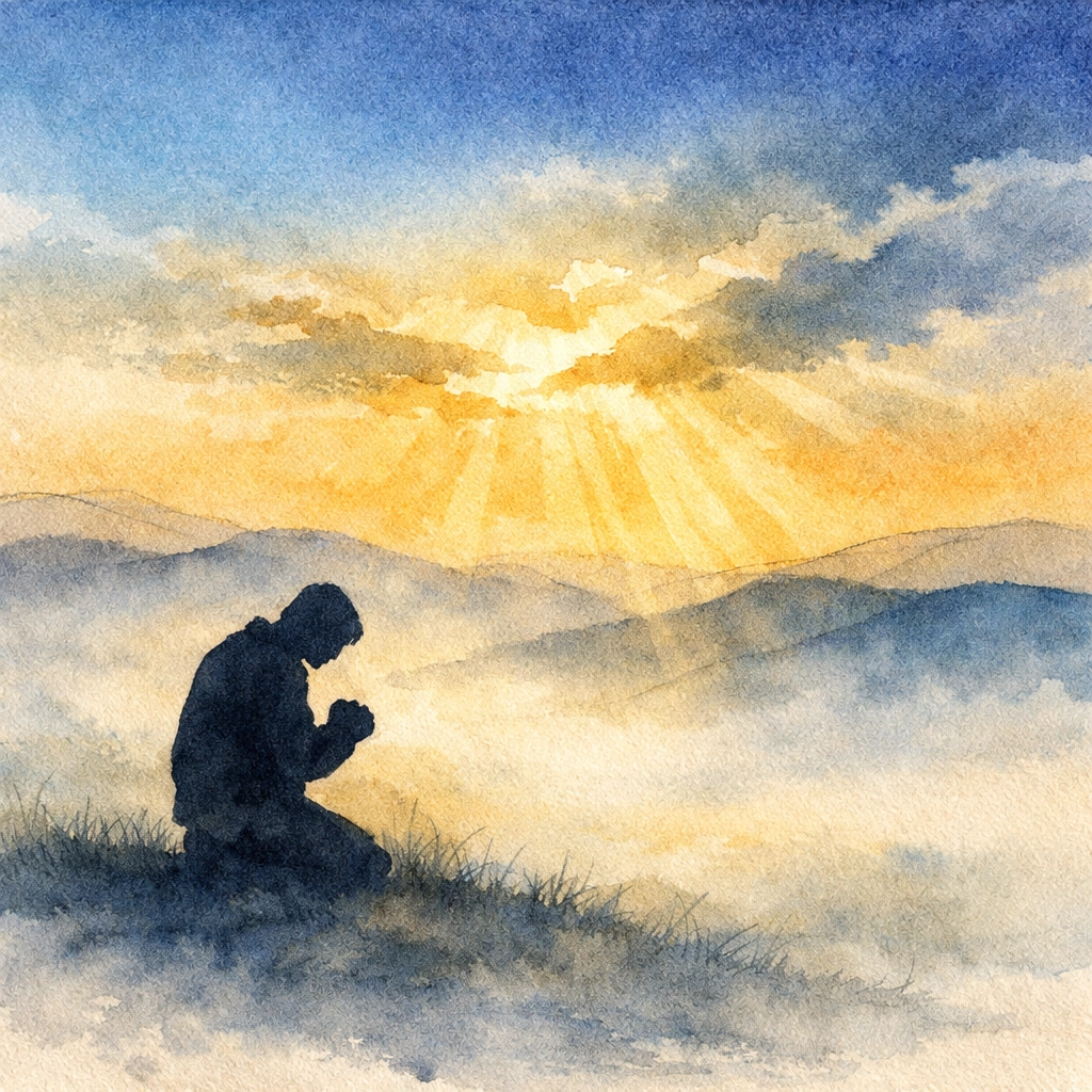 Pastor in prayer seeking God on hilltop, prioritizing spiritual relationship over ministry tasks