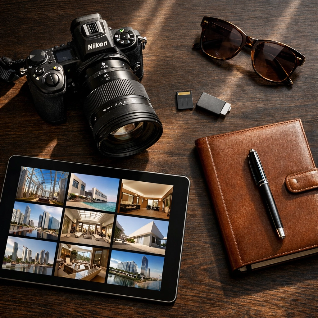 Professional photographer equipment and workflow setup for high-end commercial branding projects in Miami.