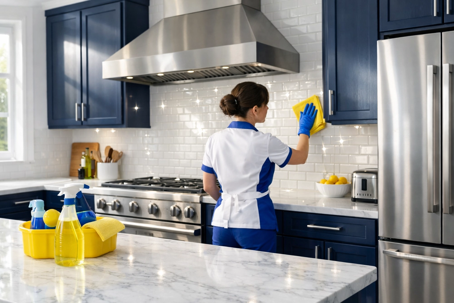 Professional kitchen deep cleaning in Marlborough featuring sanitized countertops and spotless surfaces.