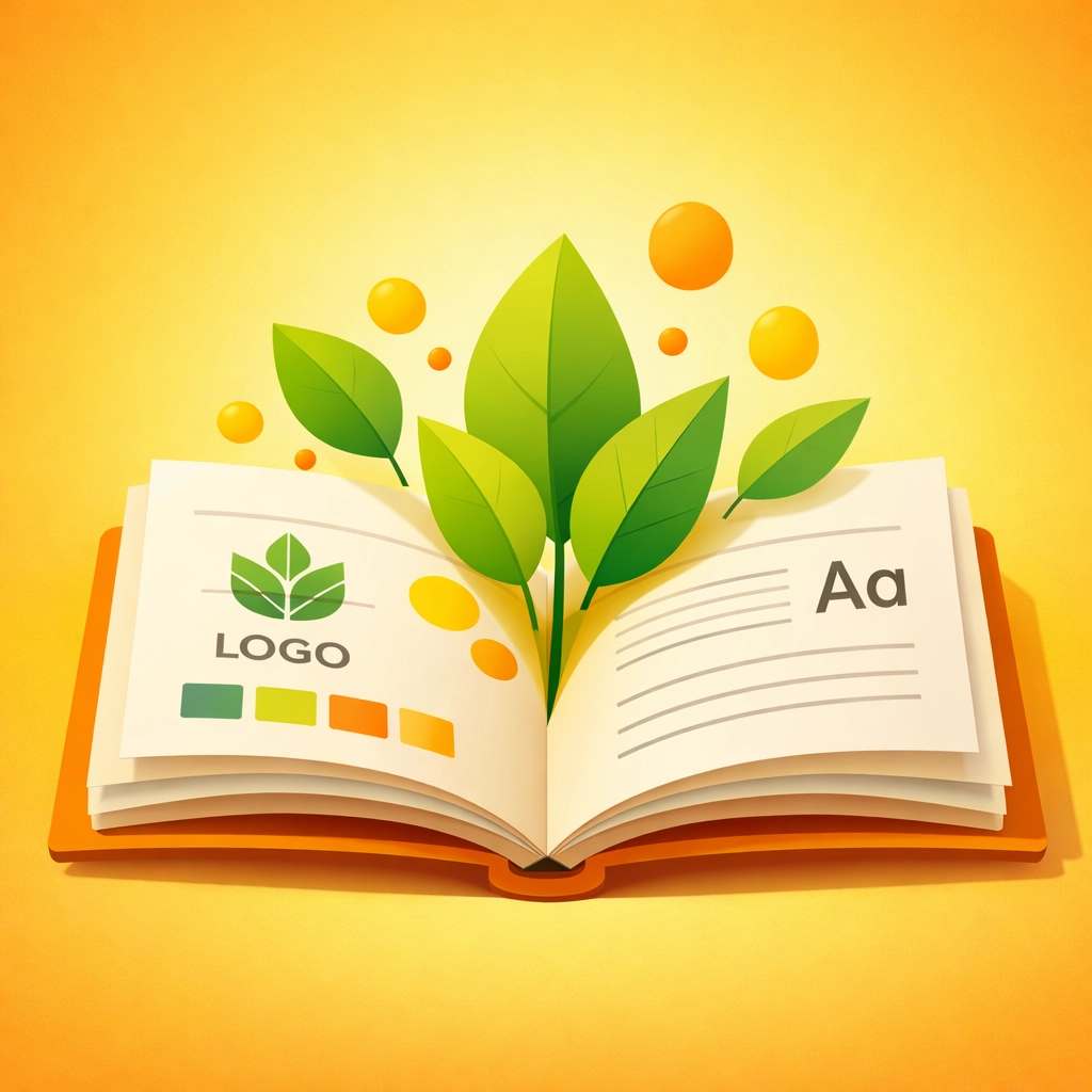 Open brand manual illustration representing sustainable brand growth and strategic identity guidelines.