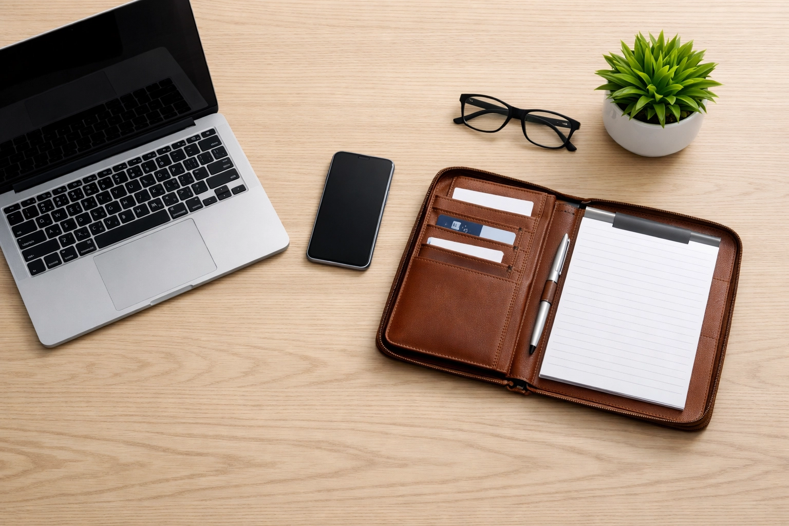 Clean workspace with a laptop and phone for a quick and simple cash advance online application.