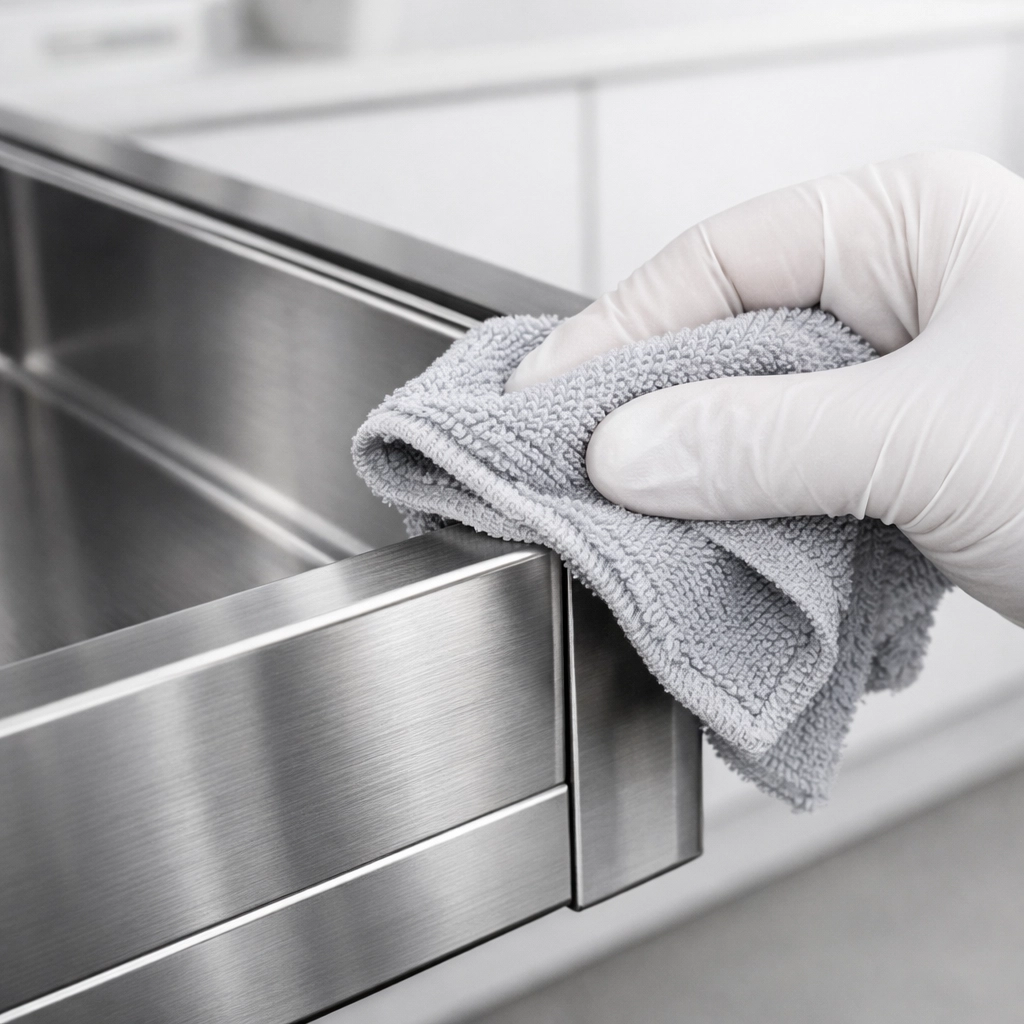 Detail-oriented deep cleaning of a kitchen drawer during a thorough make-ready cleaning service.