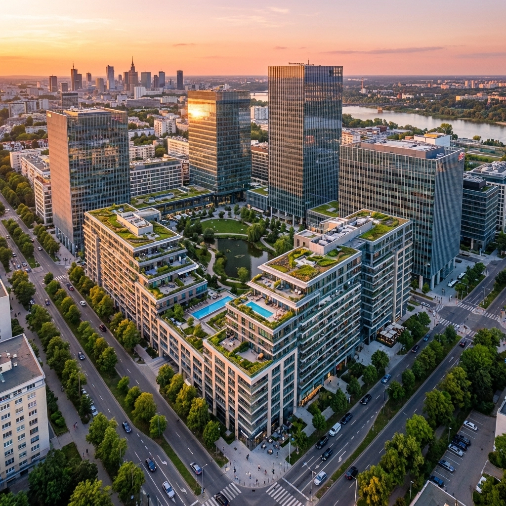 Aerial view of mixed-use commercial real estate development highlighting tangible asset value and investment opportunity