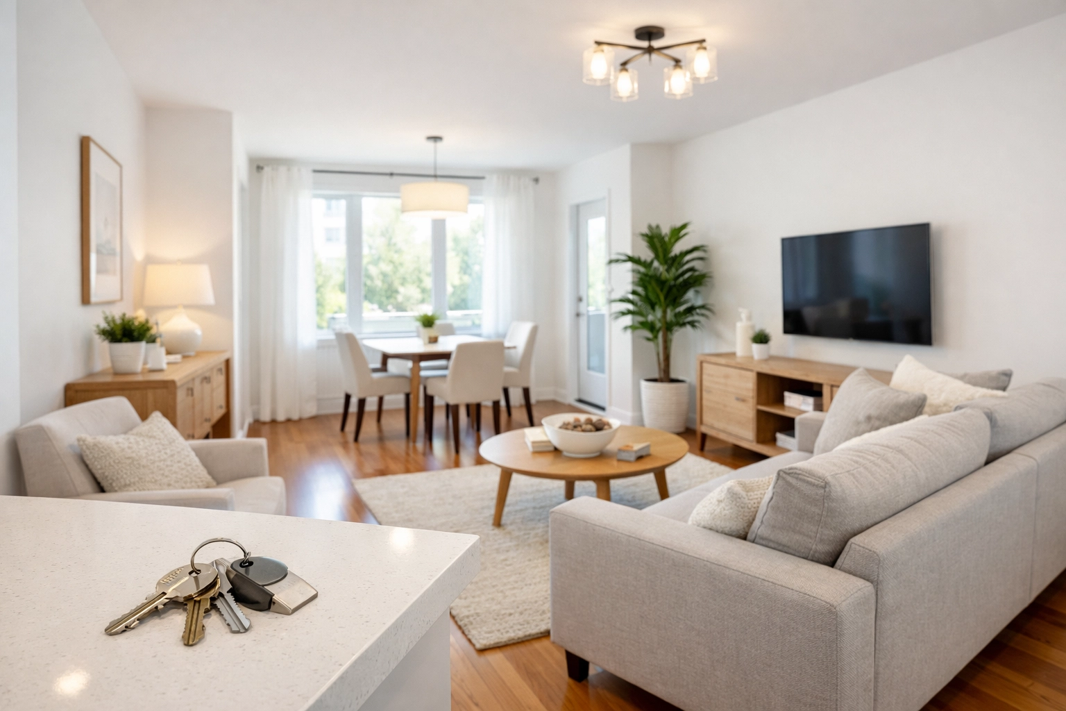 Move-in ready apartment with spotless floors and new keys after completed turnover