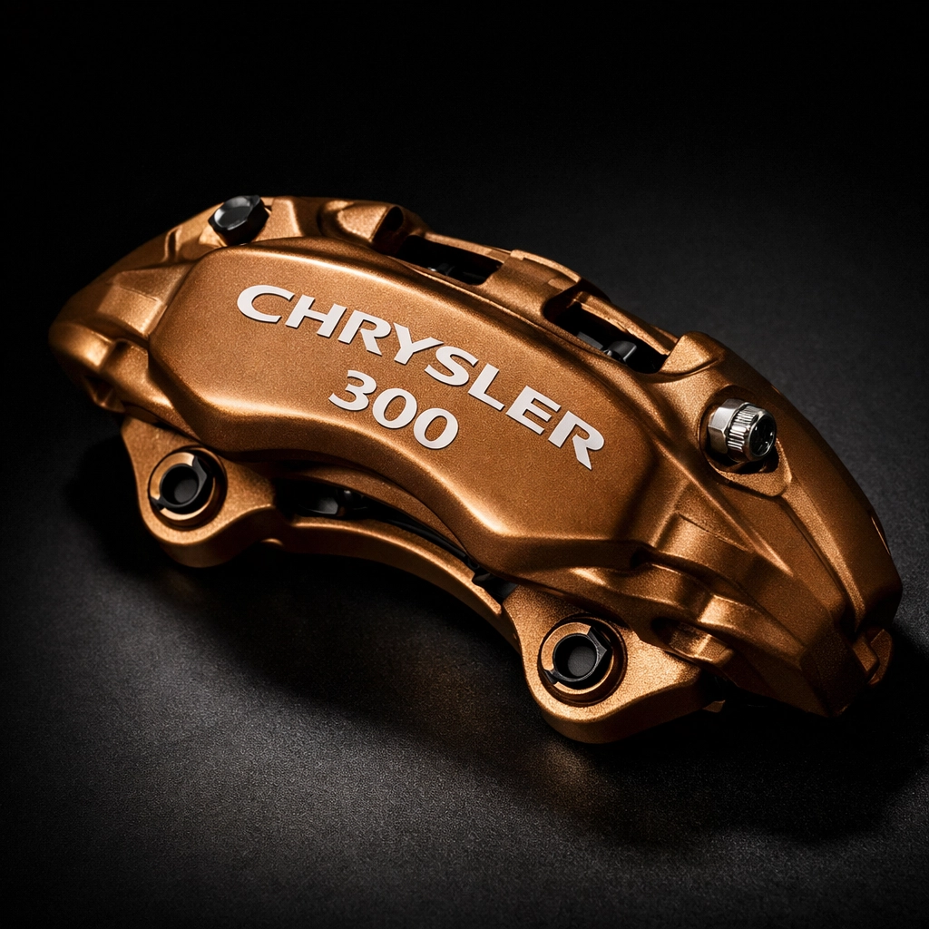 Chrysler 300 brake caliper with custom satin bronze powder coat finish