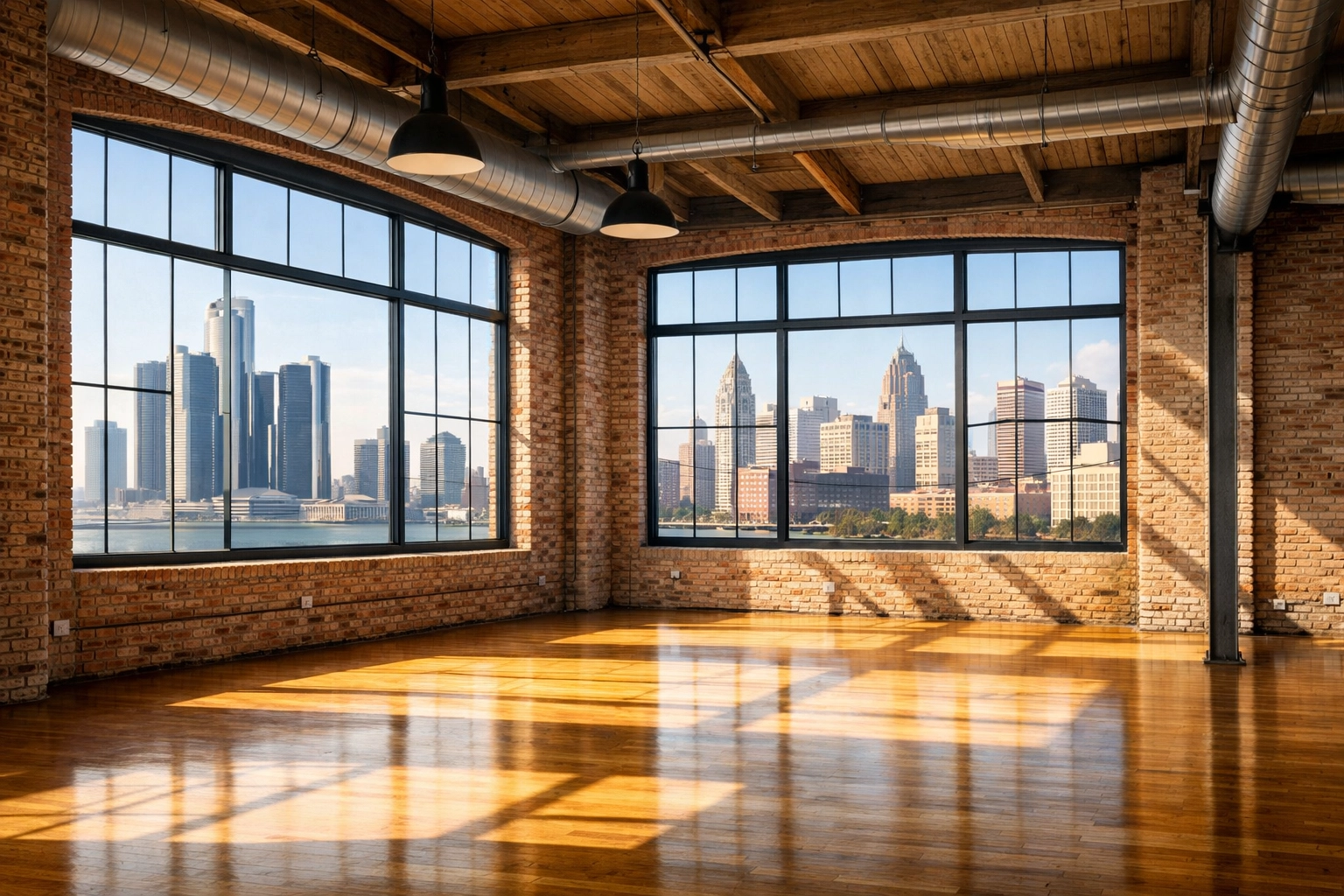 Pristine industrial loft in downtown Detroit prepared for a high-volume property turnover.