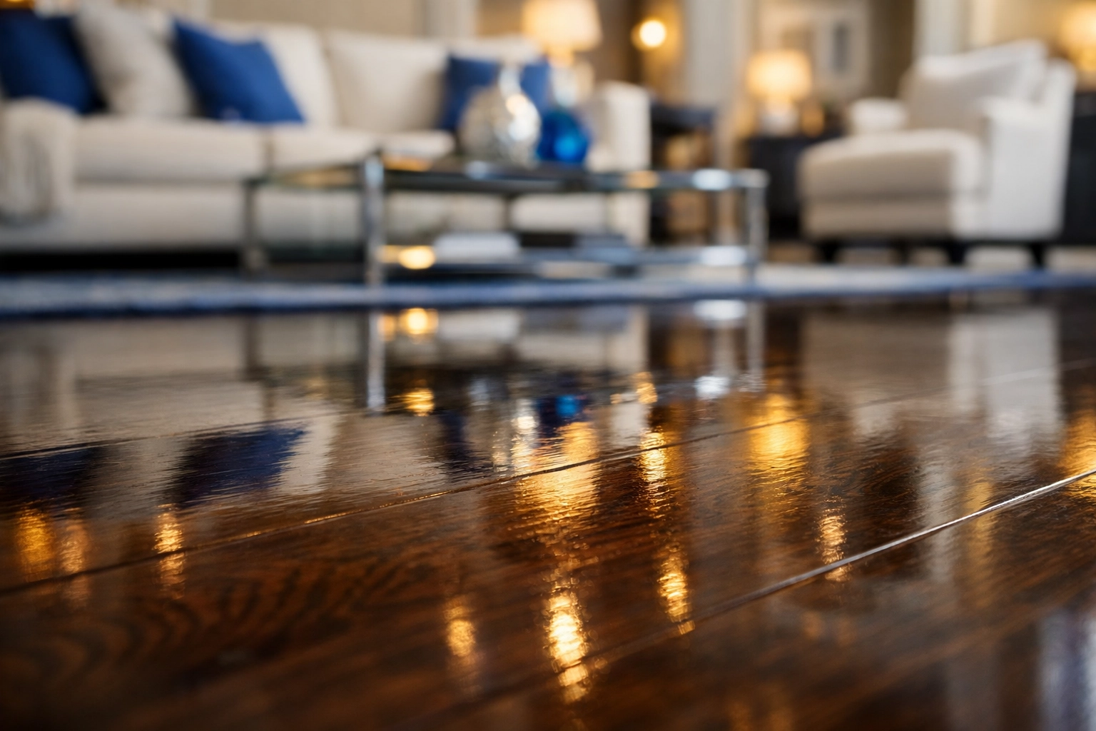 Polished hardwood floors cleared of debris and grit after professional post construction cleaning Hudson.