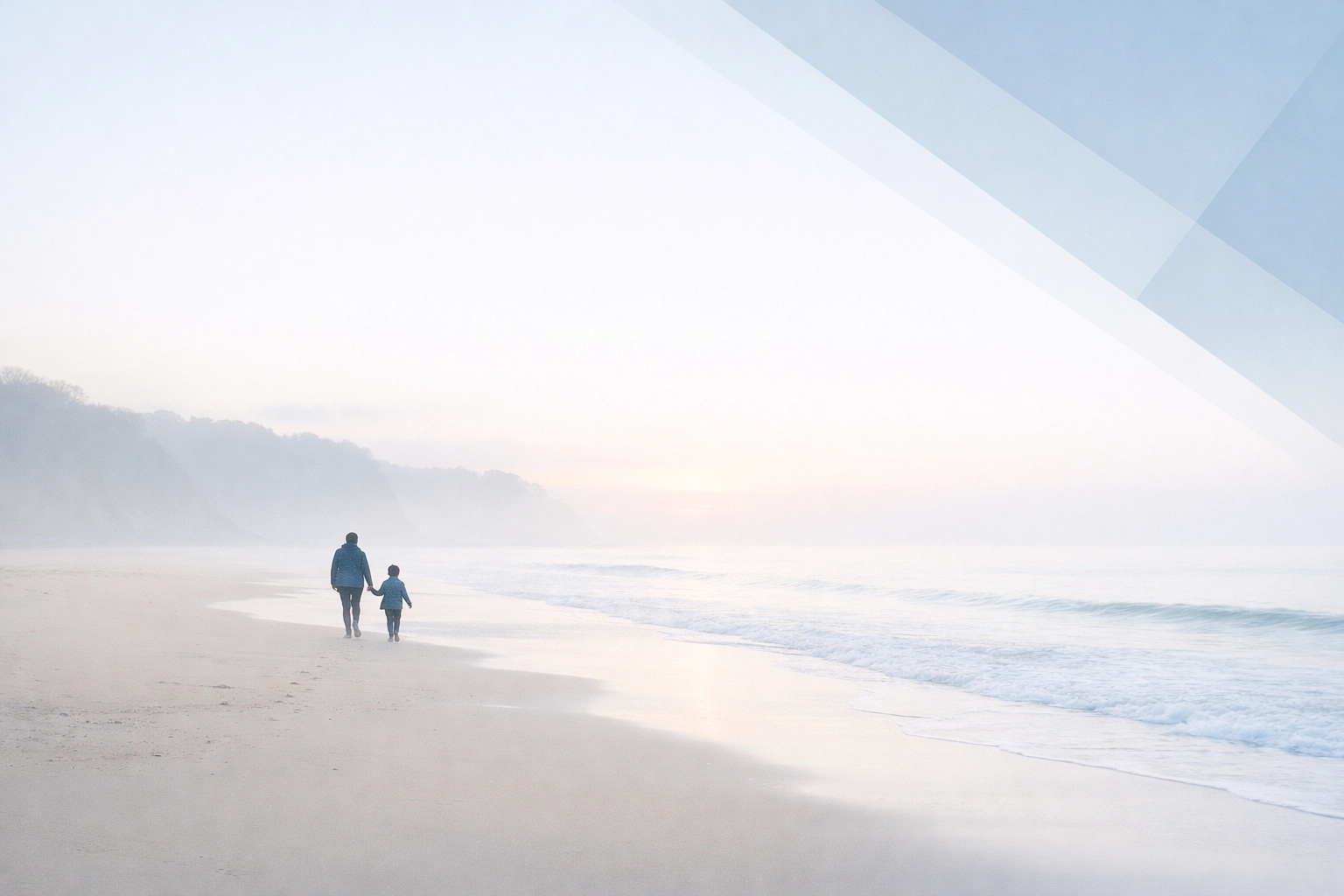 Parent and child walking on a Virginia beach representing stable and peaceful co-parenting arrangements.