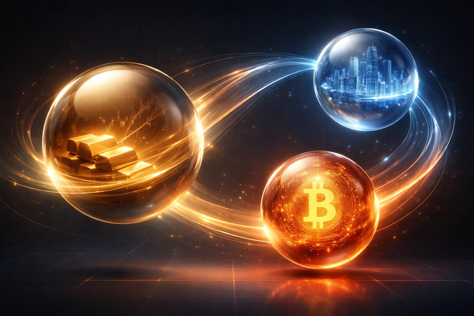 Visual representation of a diversified investment portfolio showing traditional assets, real estate, and cryptocurrencies for institutional investors