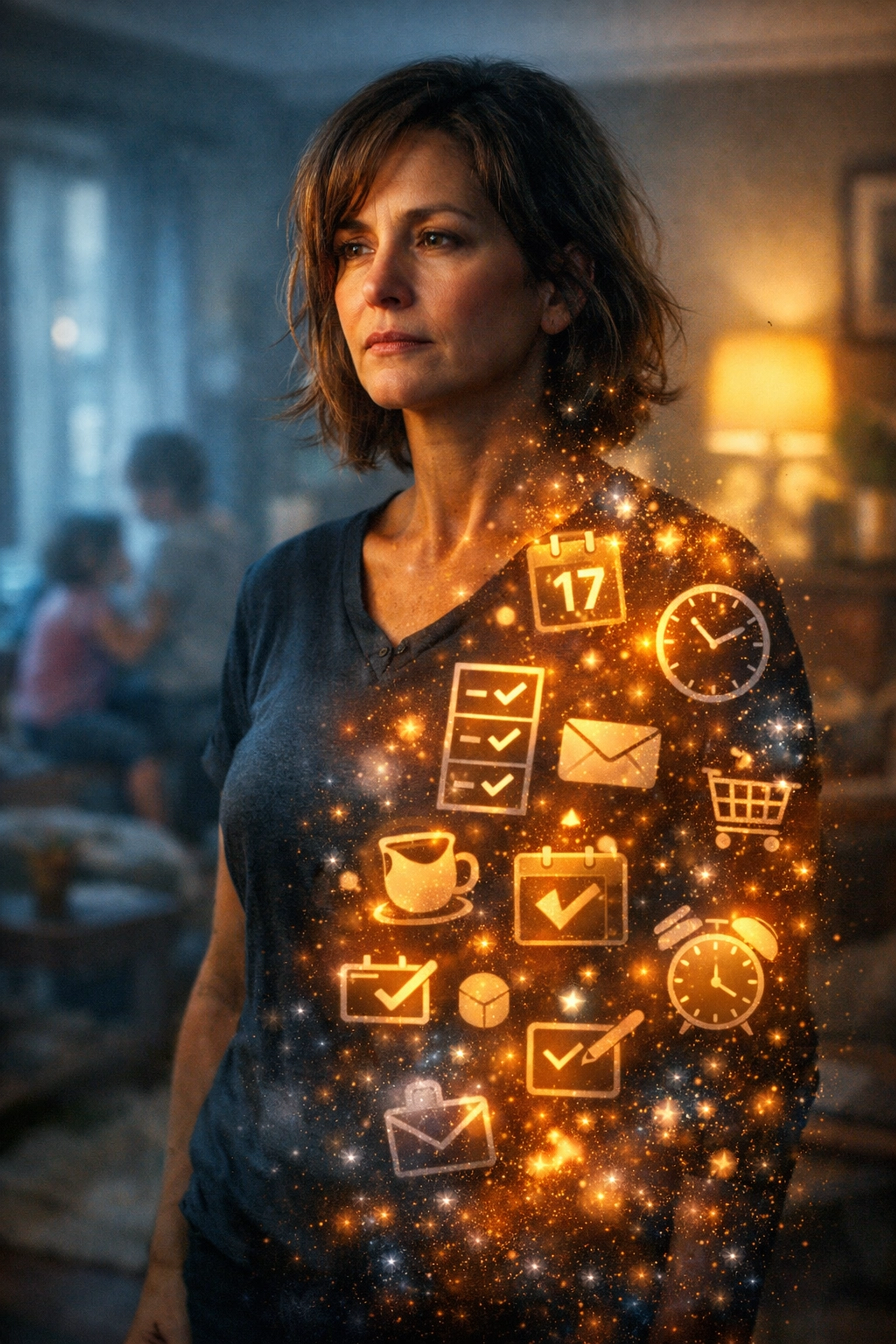 Woman overwhelmed by social expectations, depicting the mental load and self-abandonment of people pleasing.