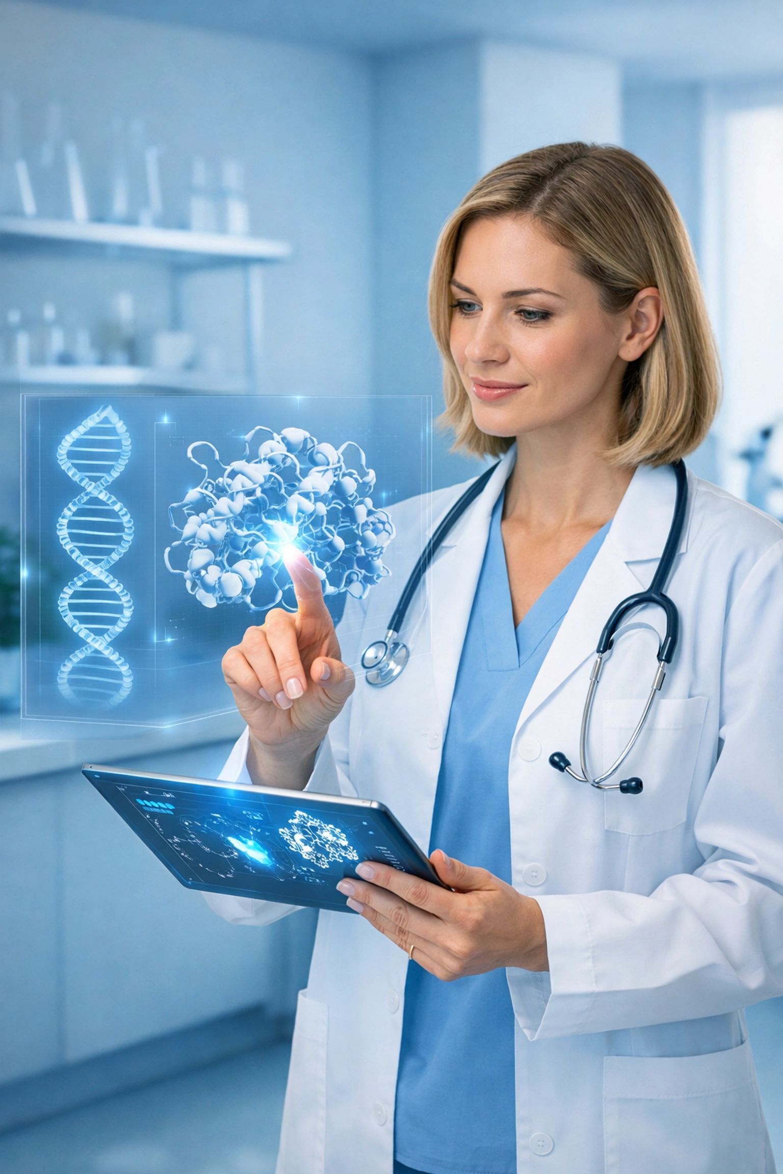 A healthcare provider managing clinical peptide therapy protocols in a modern professional medical setting.