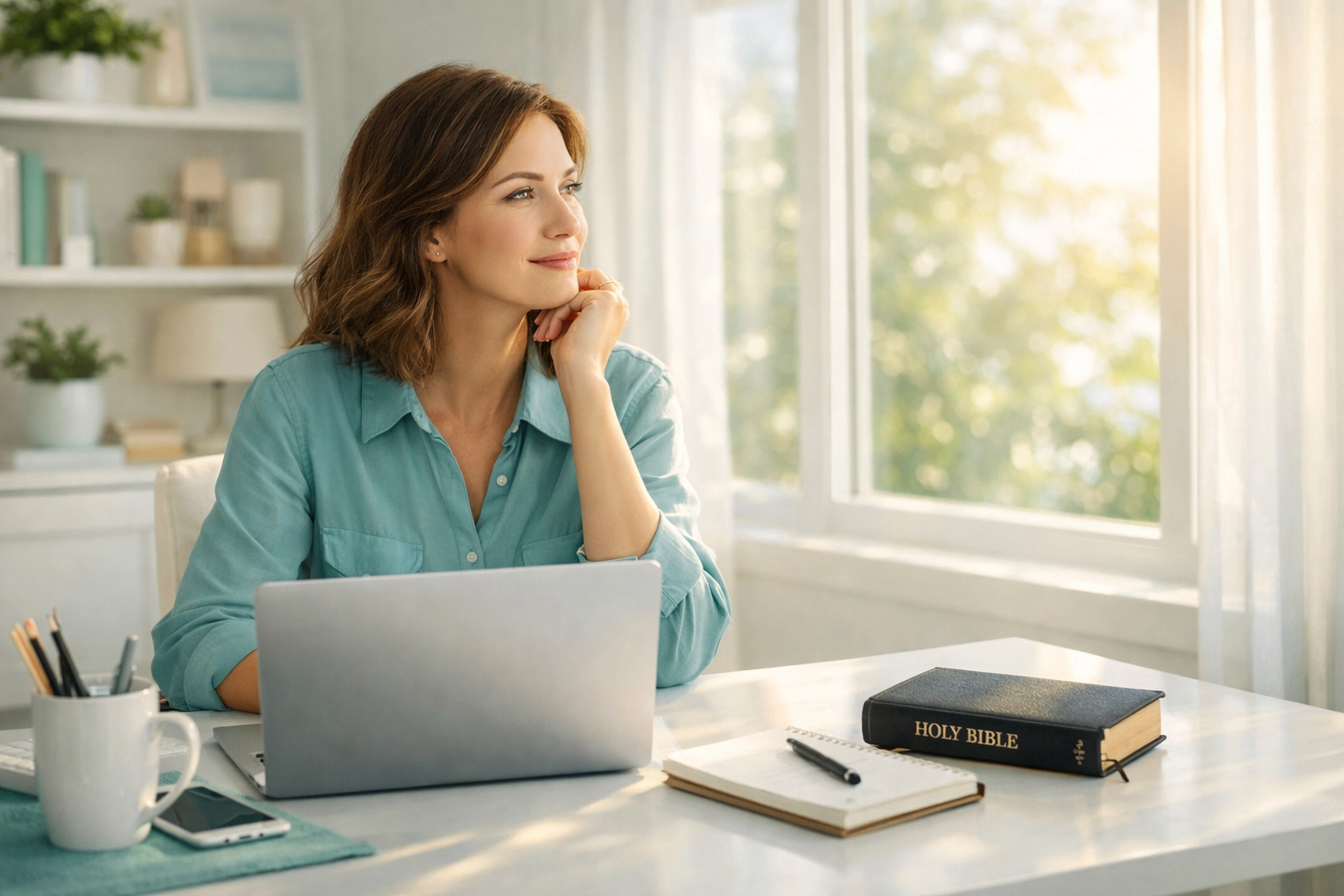 A woman finds peace and daily mission urgency in her office, shared by Boundless Online Church, a ministry of FA Memphis.