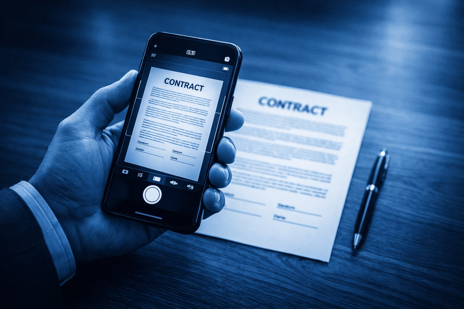 Person using a smartphone to scan a business document into Google Drive for easy expense management.