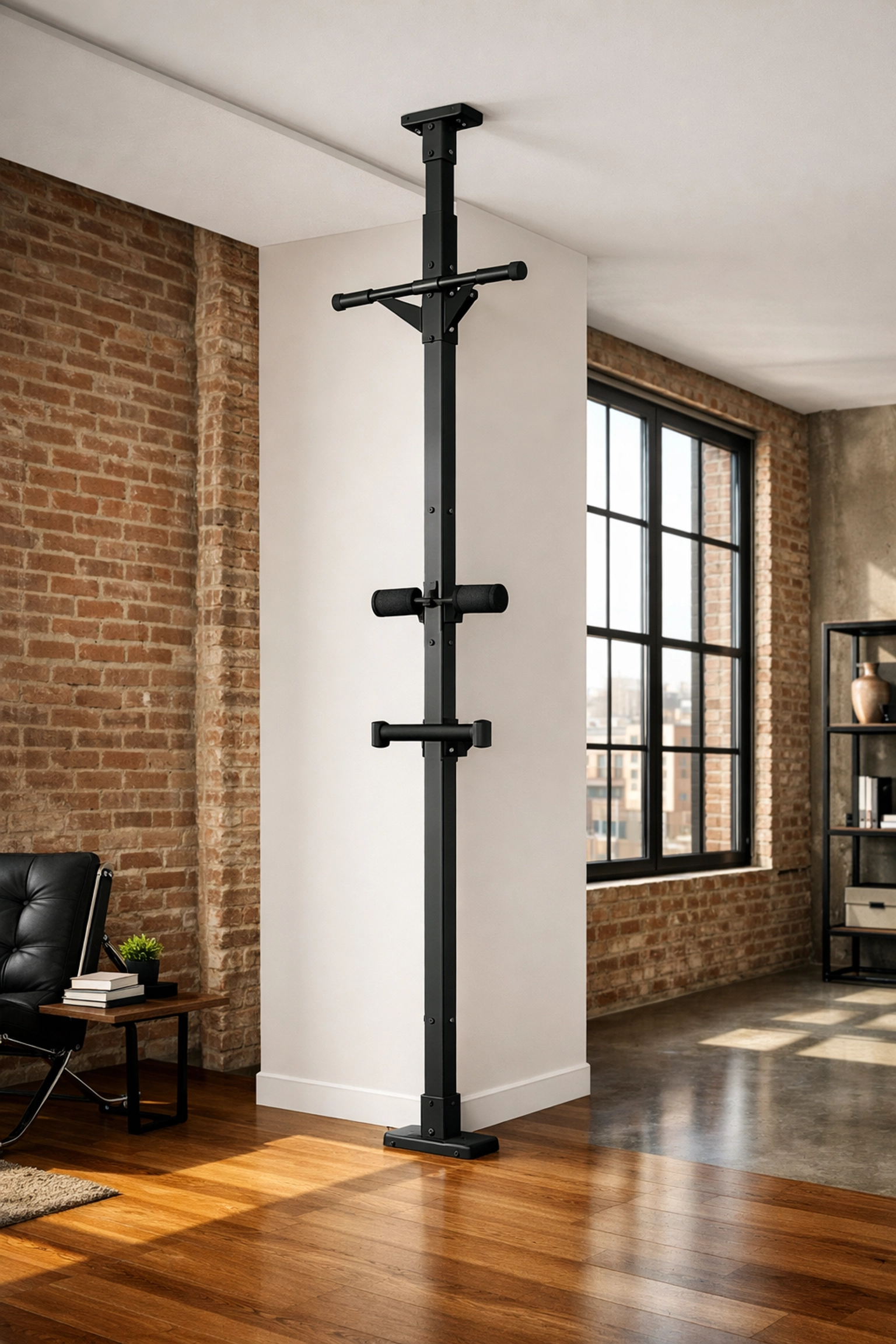 Bold Body Fitness Resistance Rail, a no wall damage workout system and floor to ceiling gym.