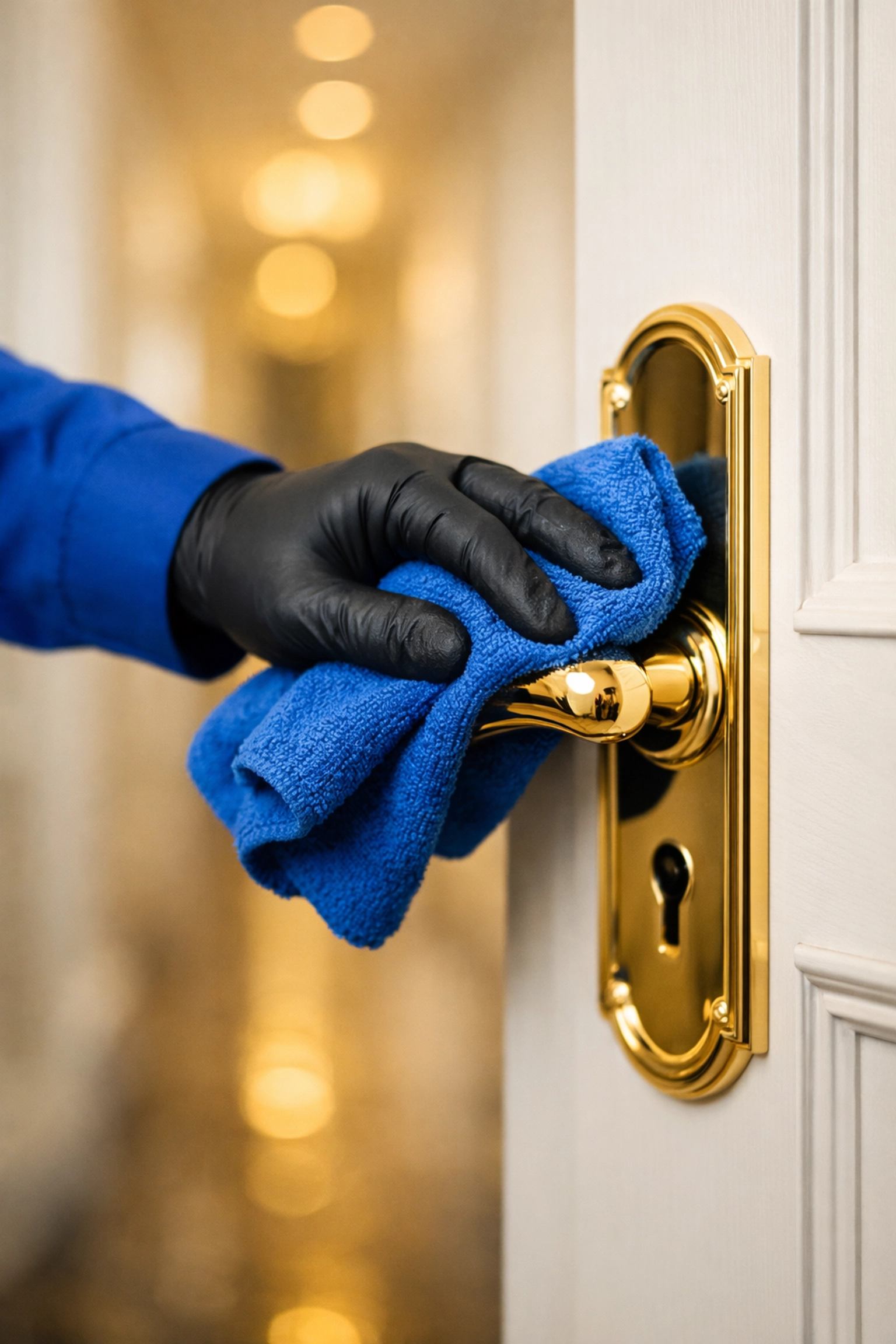 Close-up of deep cleaning high-touch points for professional residential cleaning Massachusetts services.