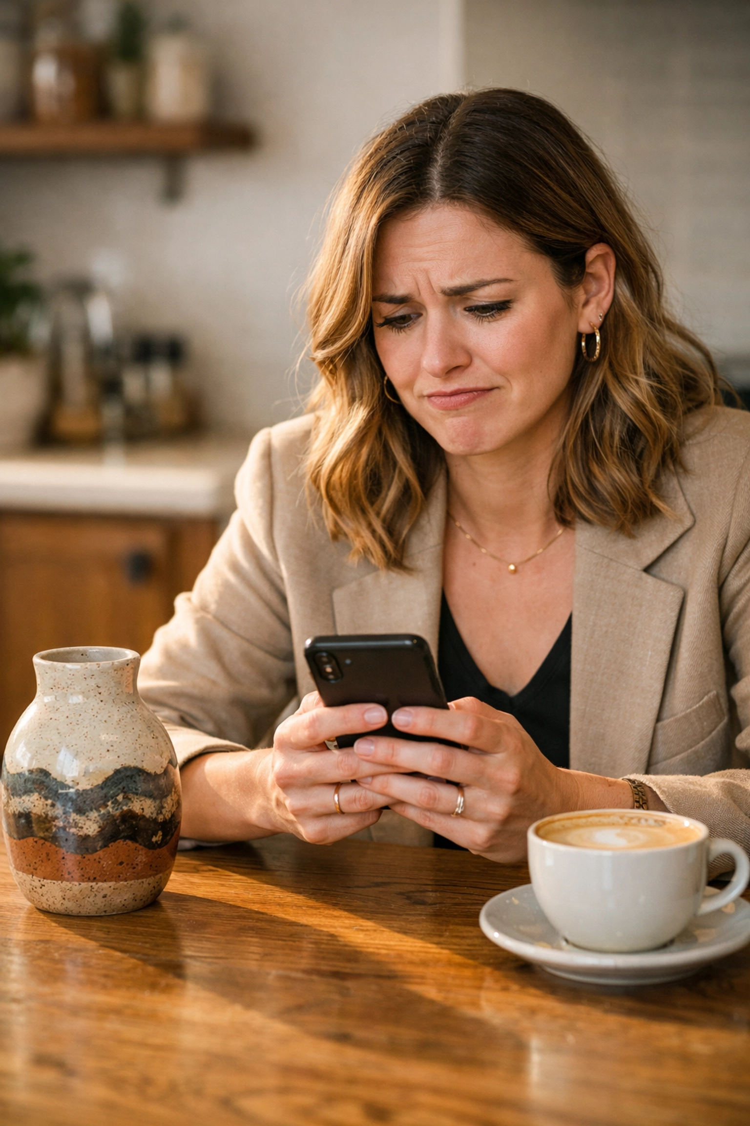 An Etsy shopper hesitating at checkout due to high shipping costs and sticker shock.