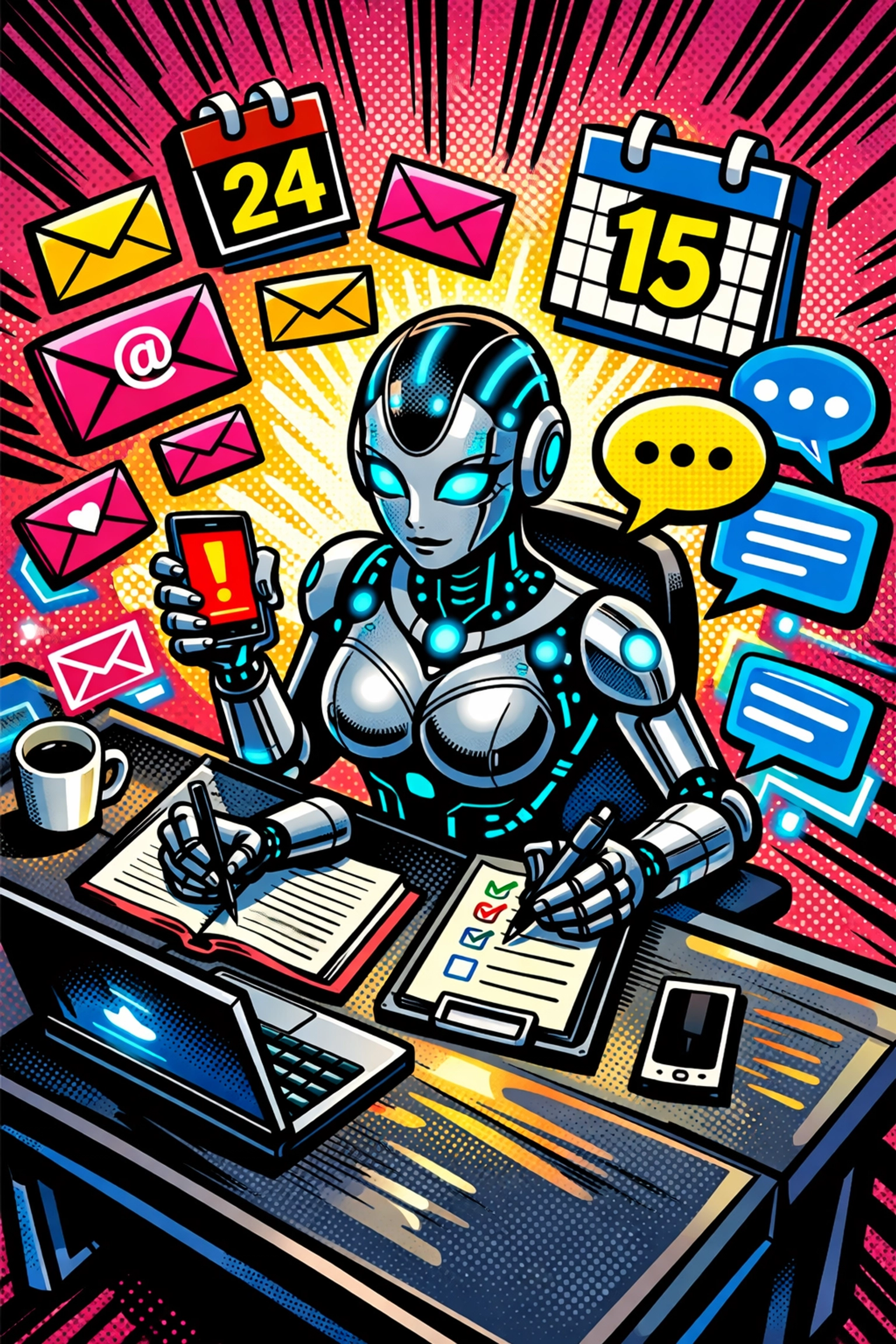 AI virtual assistant managing multiple business tasks simultaneously