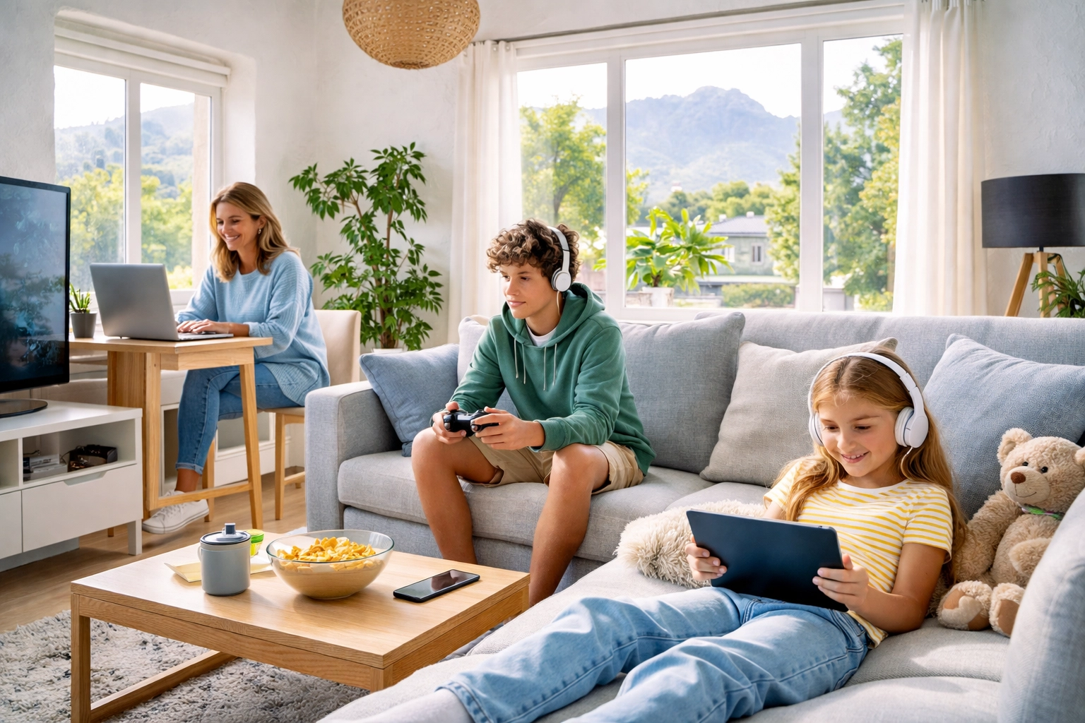 Happy family in a Cape Town home enjoying fast WiFi in every room thanks to structured cabling