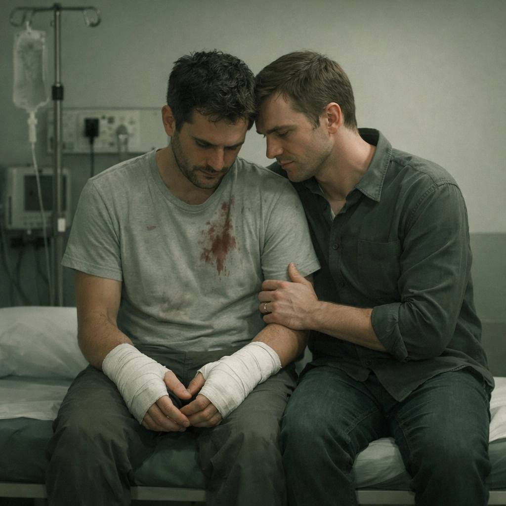 Partner comforts injured politician in hospital - emotional MM fiction about political violence