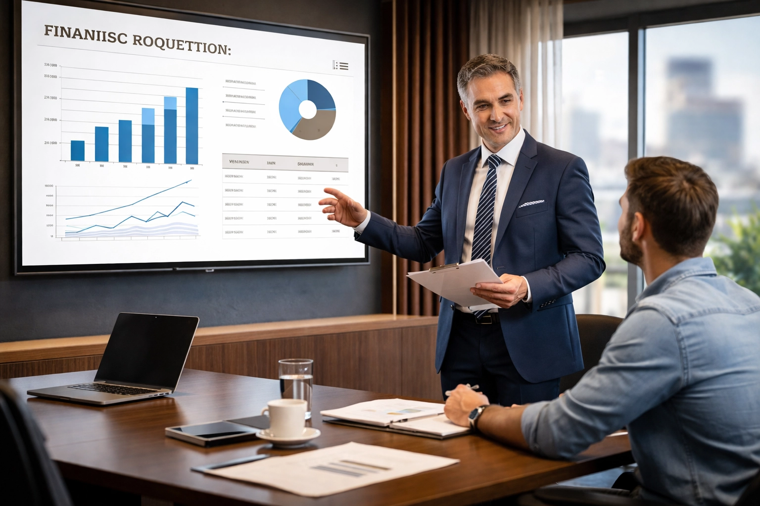 CPA and small business owner discussing tax strategies in a professional conference room setting.