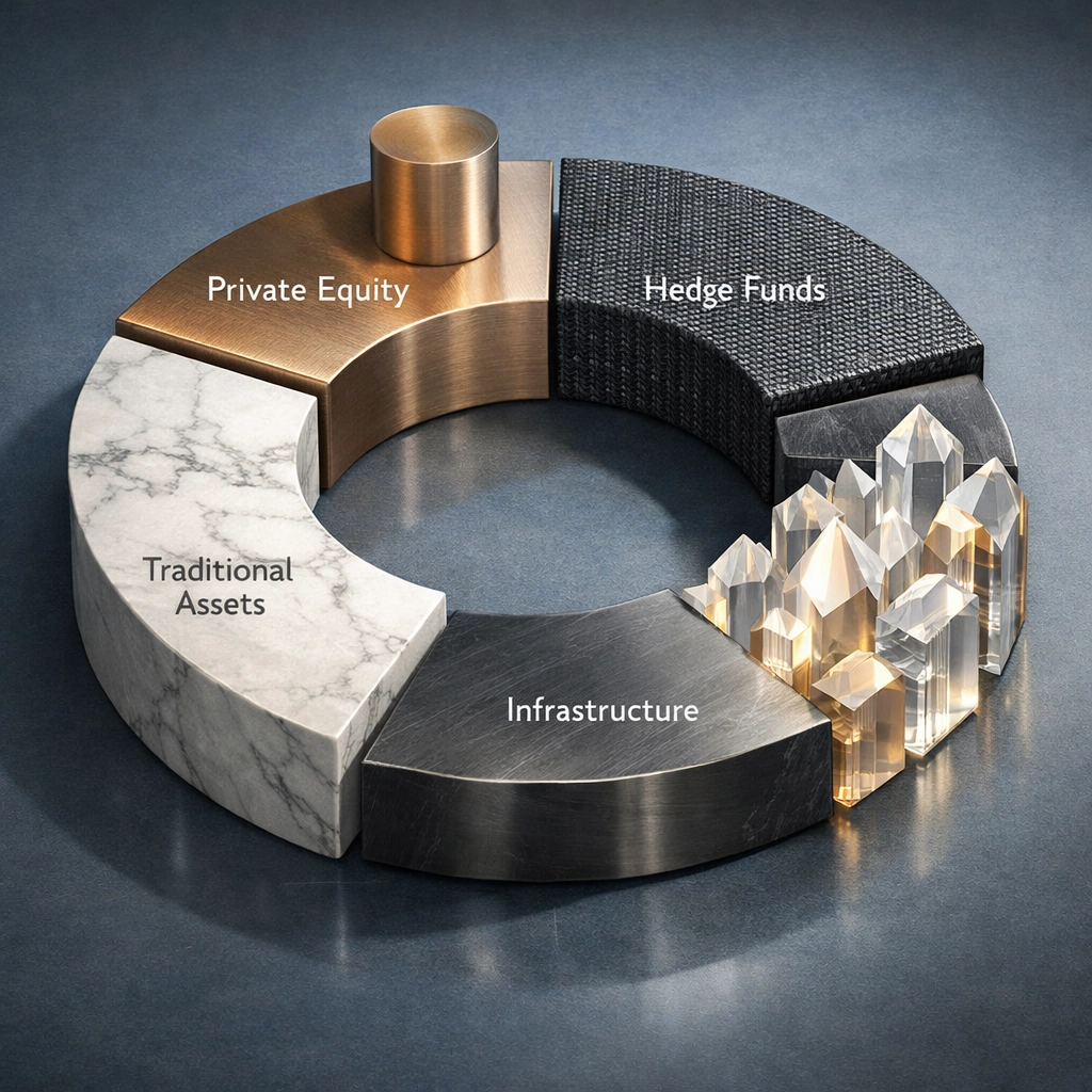 Diversified alternative allocation model with private equity, hedge funds, and infrastructure segments