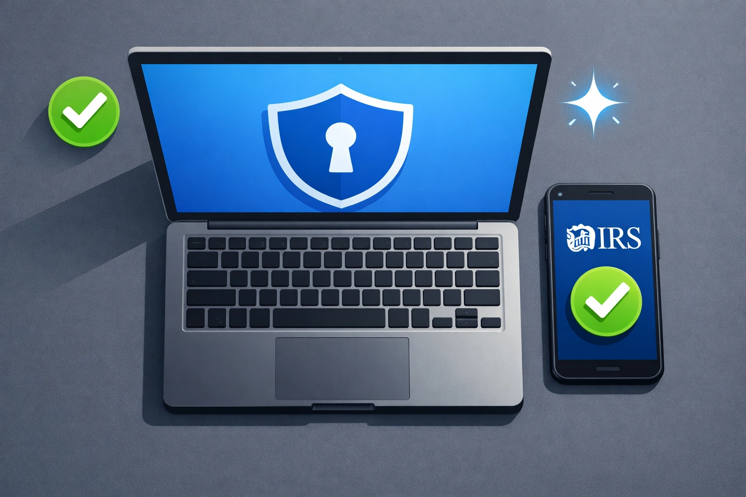 Secure IRS online account shown on a laptop and smartphone for safe 2026 digital tax filing.