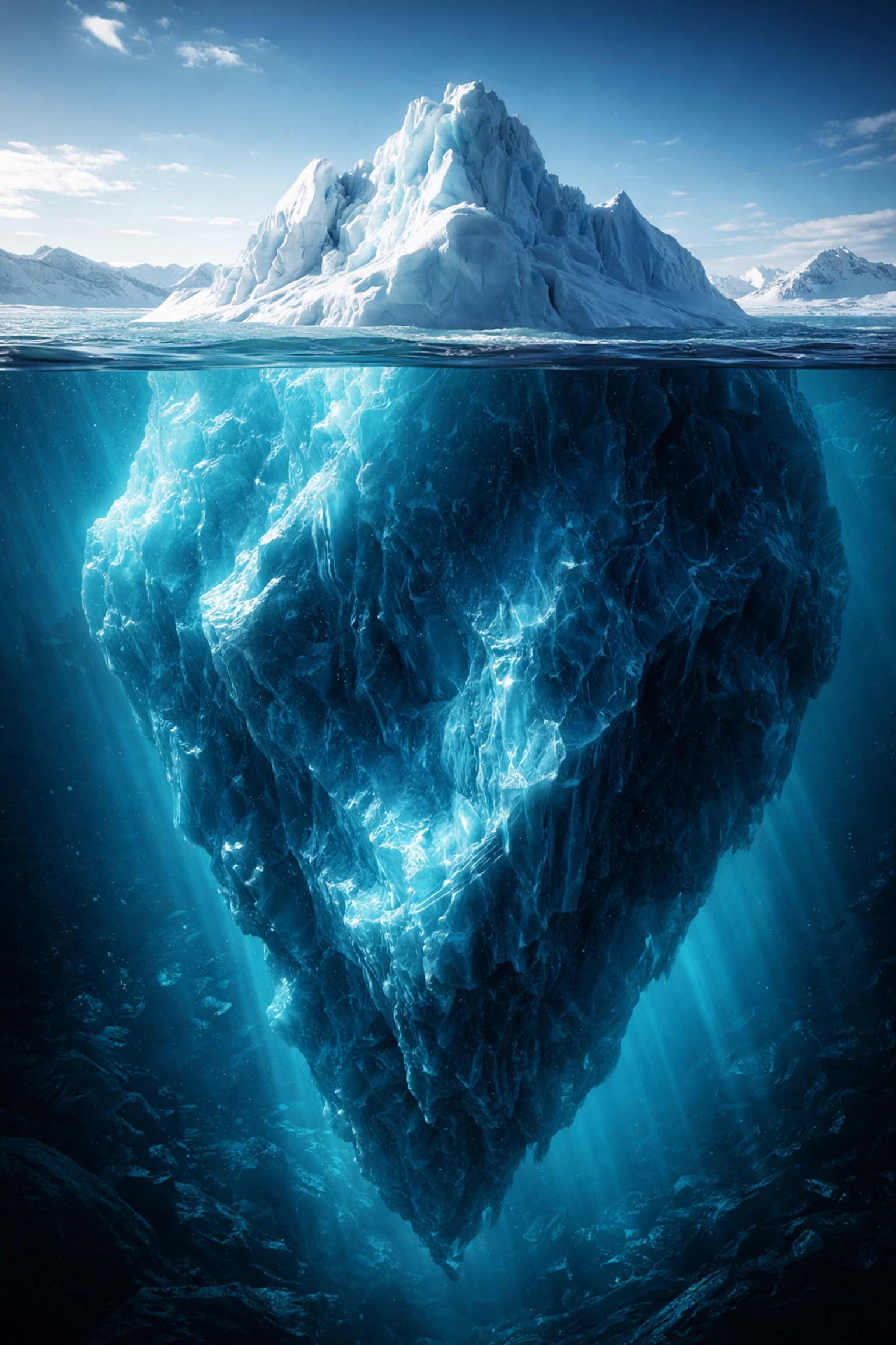 Iceberg showing hidden risks beneath the surface, symbolizing unseen private equity portfolio exposures.