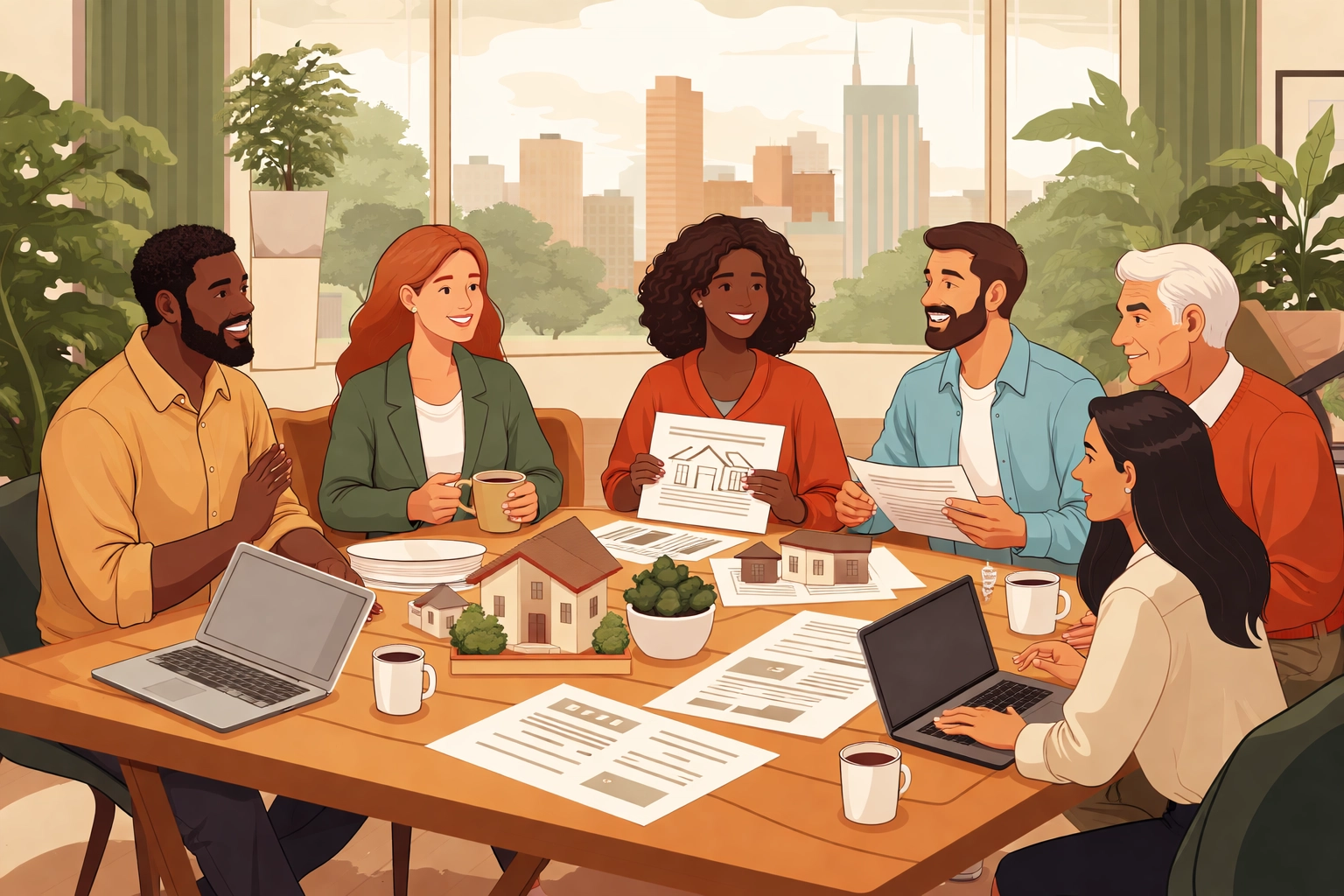 Diverse Nashville real estate investors networking and exchanging ideas at a local meetup event