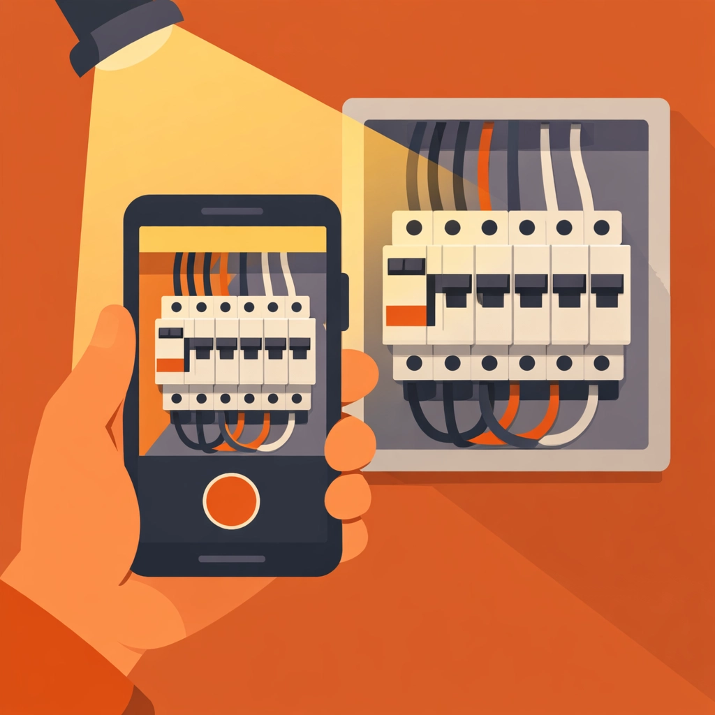 Using a contractor photo app to take clear, organized pictures of an electrical panel job site.