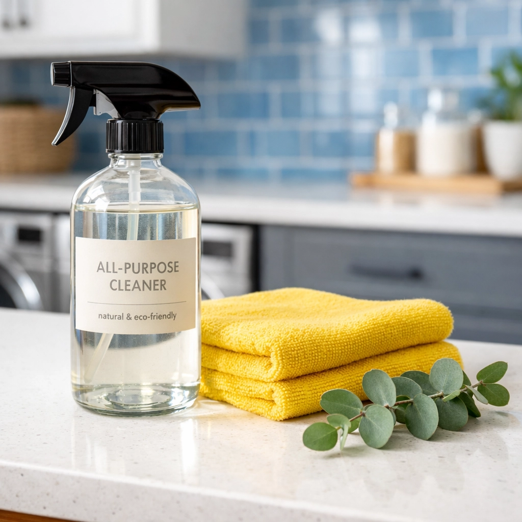 Eco-friendly supplies used for high-end residential cleaning Massachusetts in a modern Dover home.