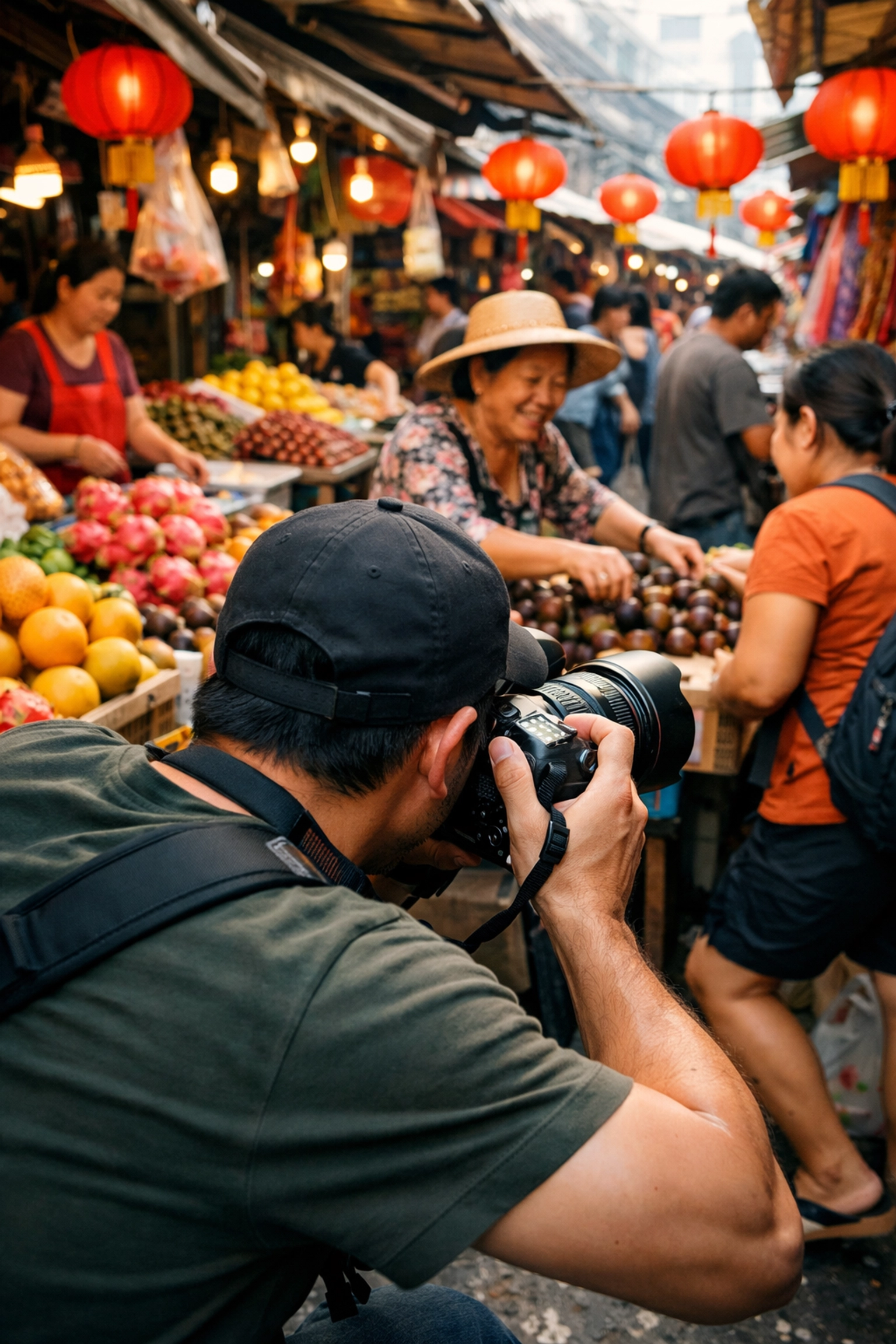 Documentary photographer capturing street scenes in Asian marketplace - photography workshop inspiration