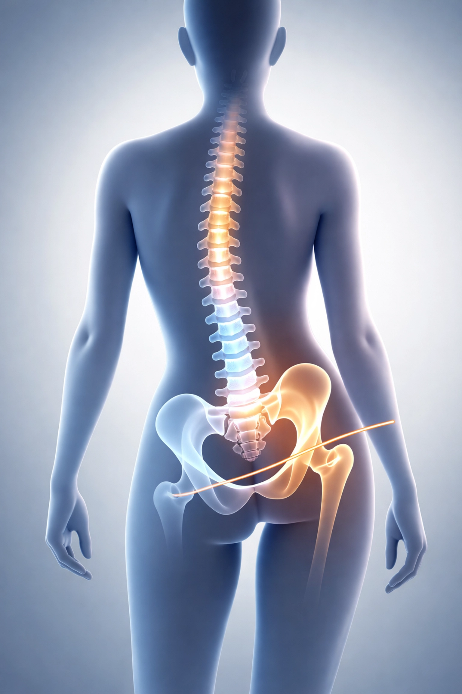 Illustration showing spinal and pelvic imbalance that causes sciatic nerve compression