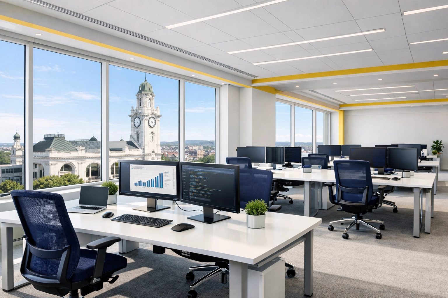 Spotless modern office space near Union Station, showcasing professional office cleaning in Worcester.
